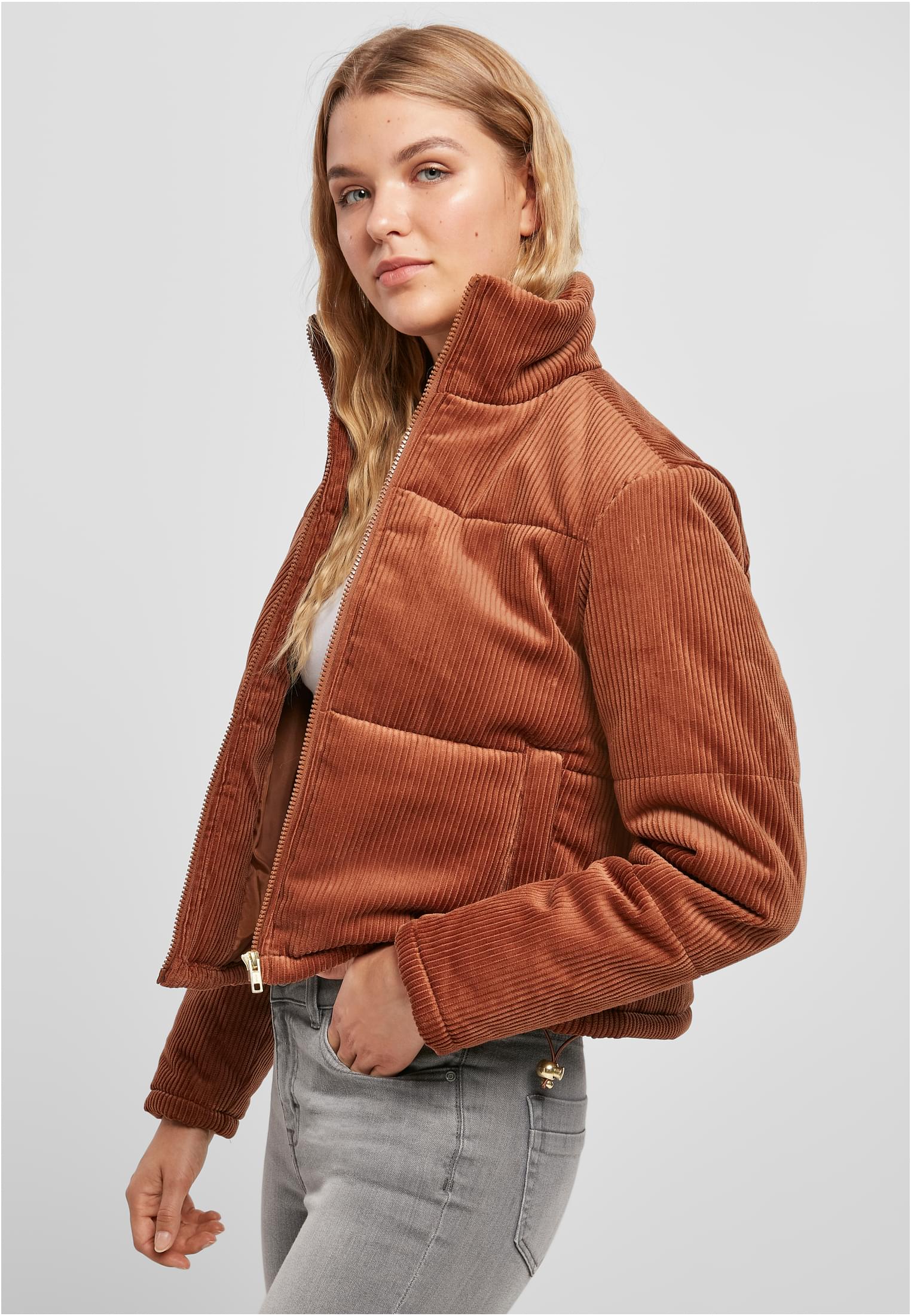 Ladies Corduroy Puffer Jacket | toffee