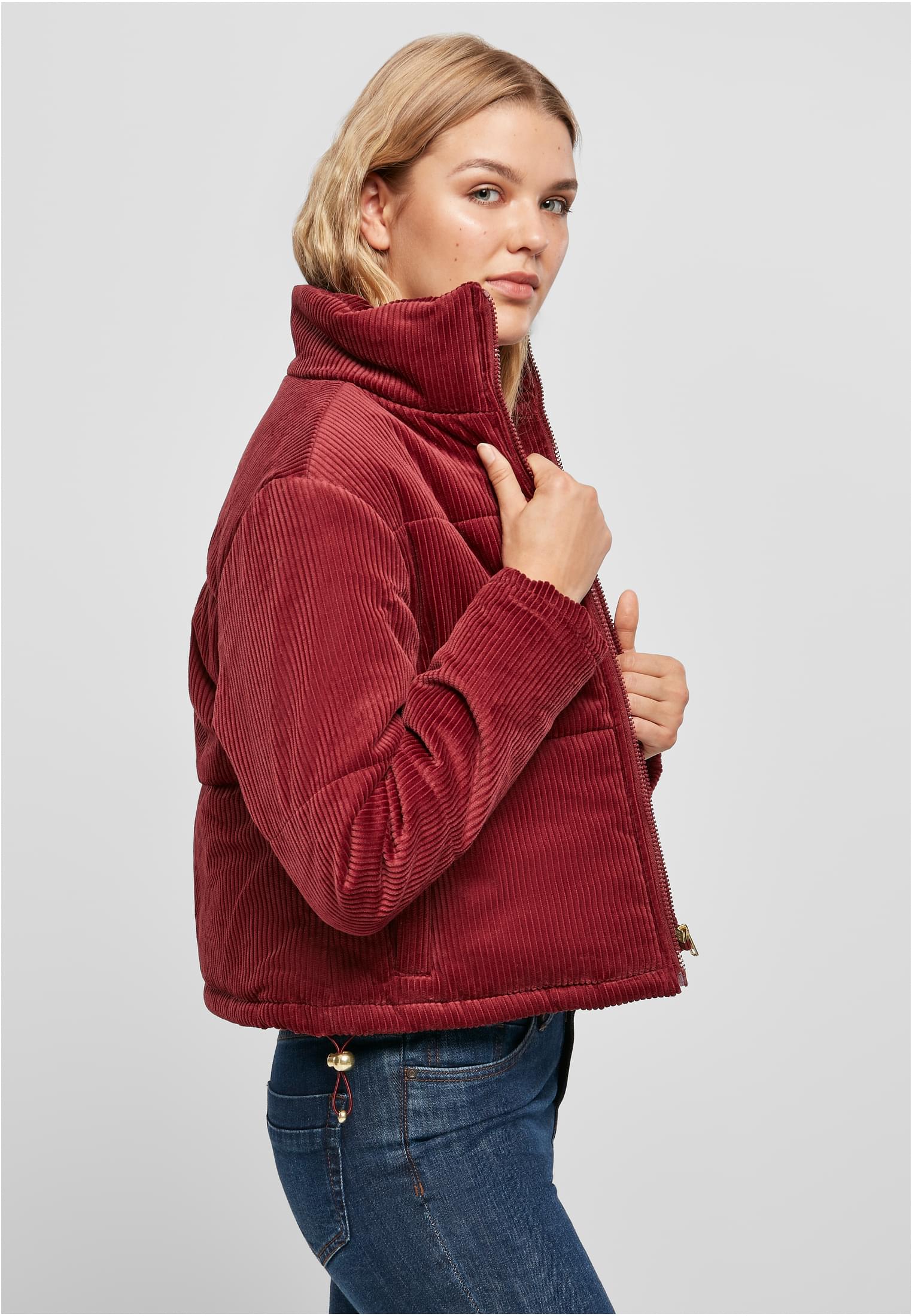 Ladies Corduroy Puffer Jacket | burgundy