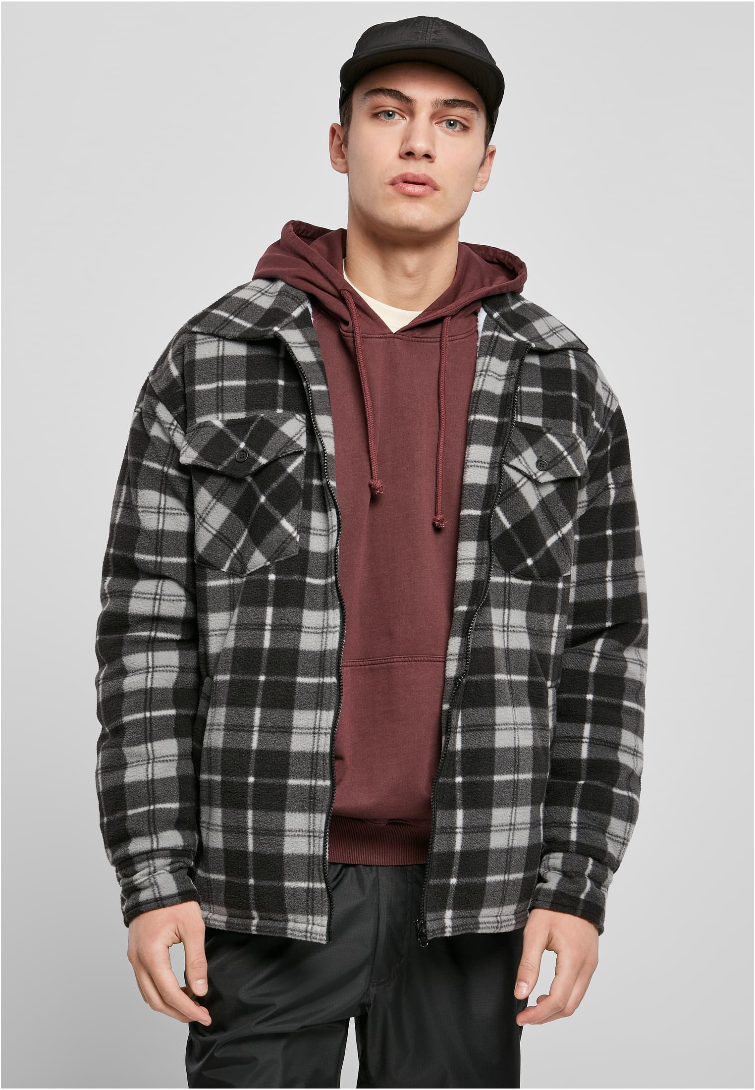 Plaid Teddy Lined Shirt Jacket | black/white