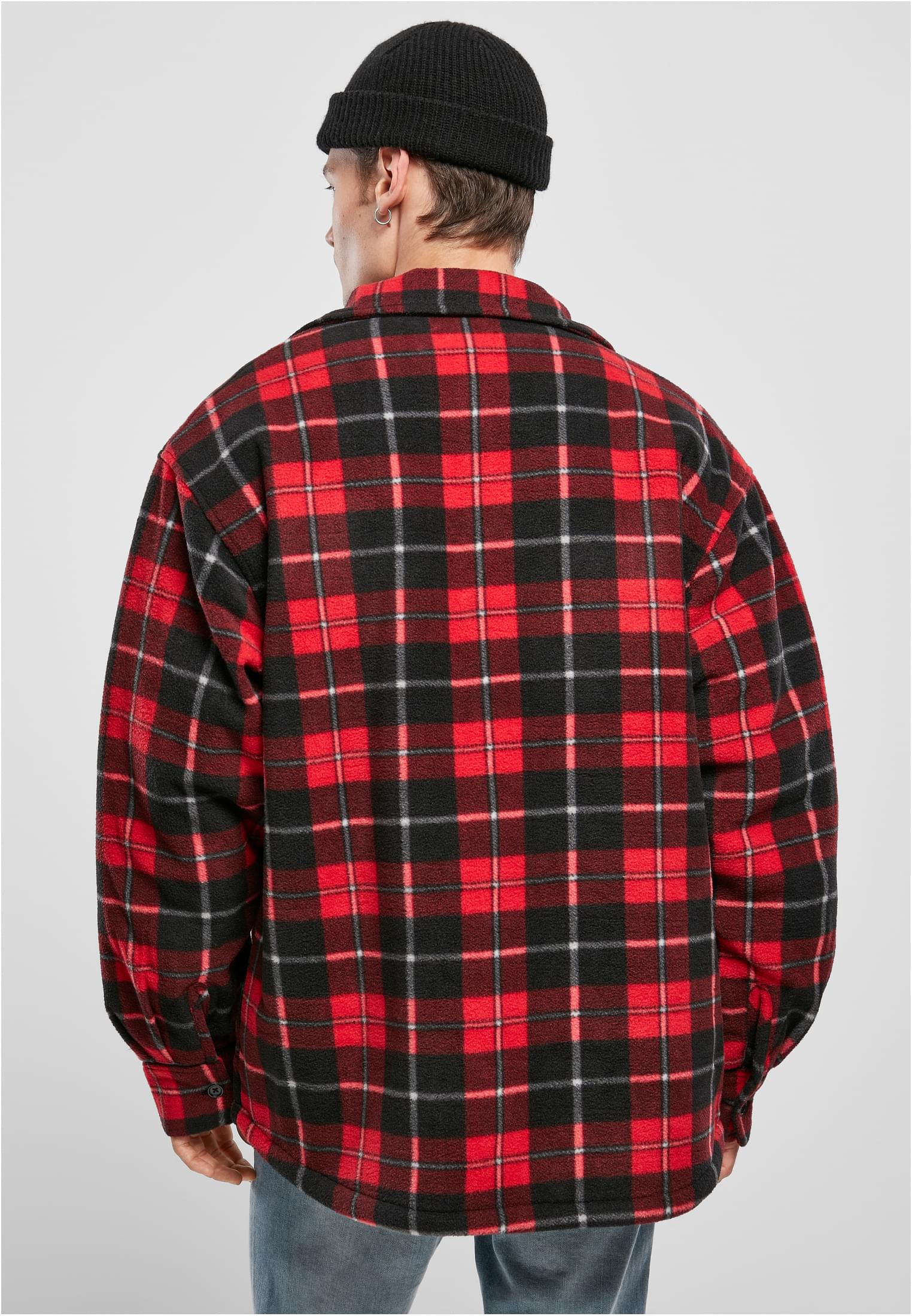 Plaid Teddy Lined Shirt Jacket | red/black