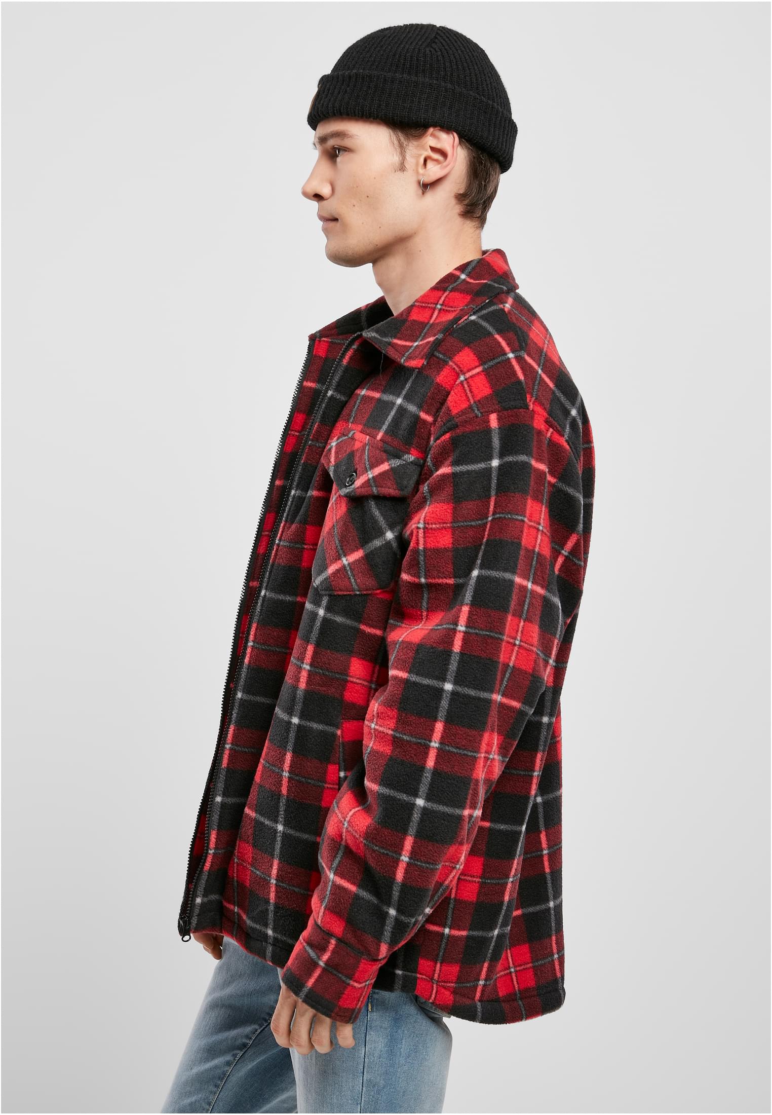 Plaid Teddy Lined Shirt Jacket | red/black