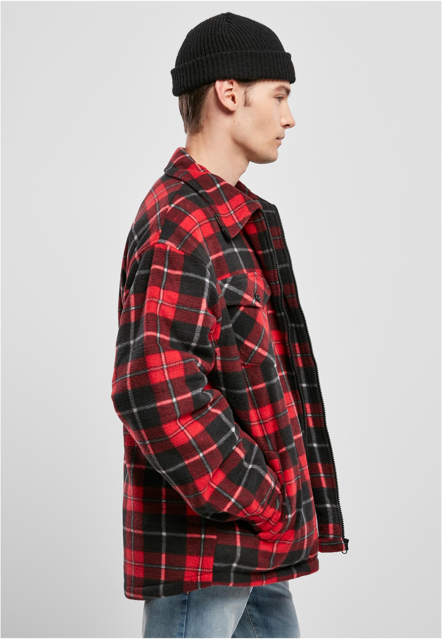 Plaid Teddy Lined Shirt Jacket | red/black