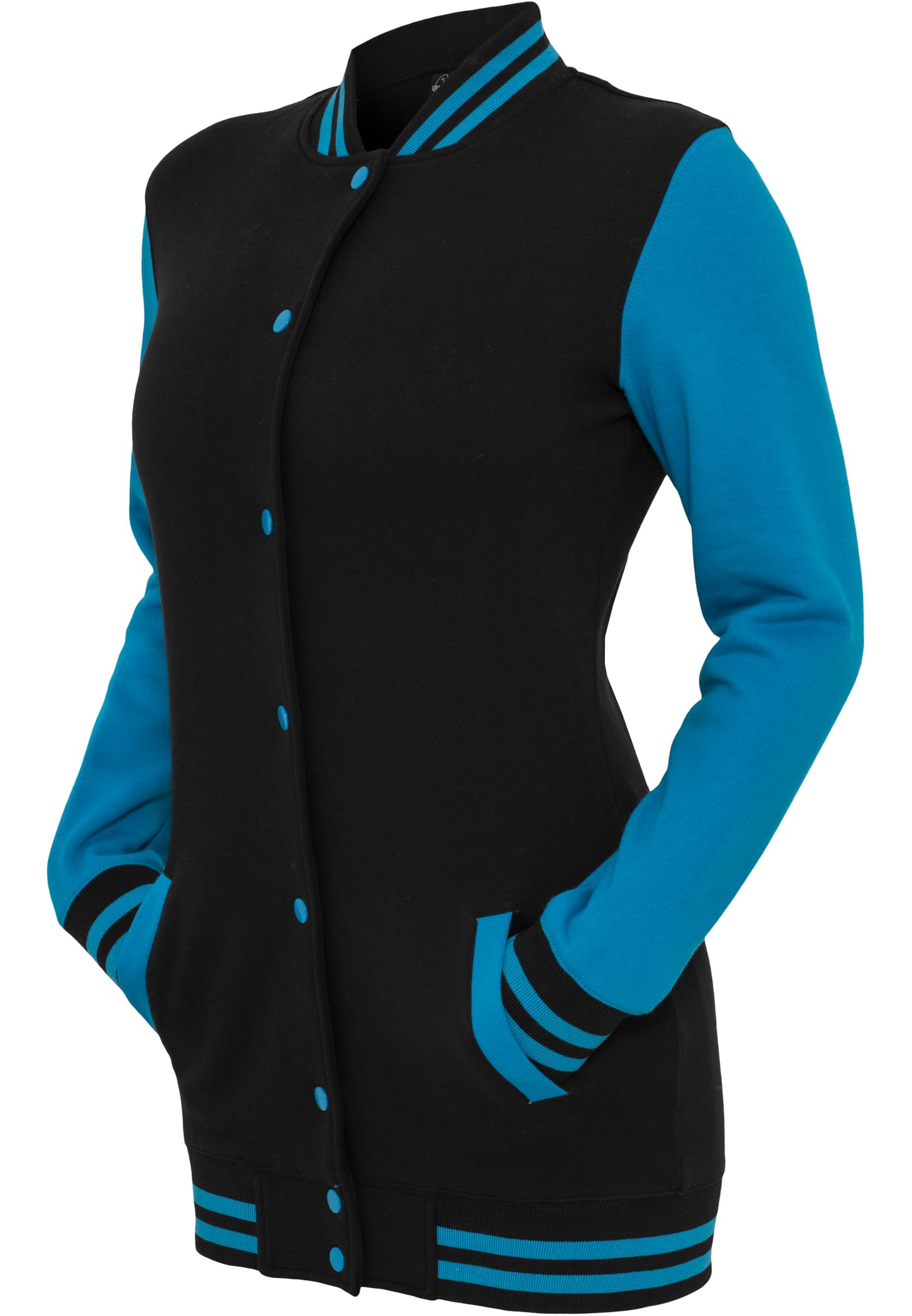 Ladies Long 2-tone College Sweatjacket | blk/tur