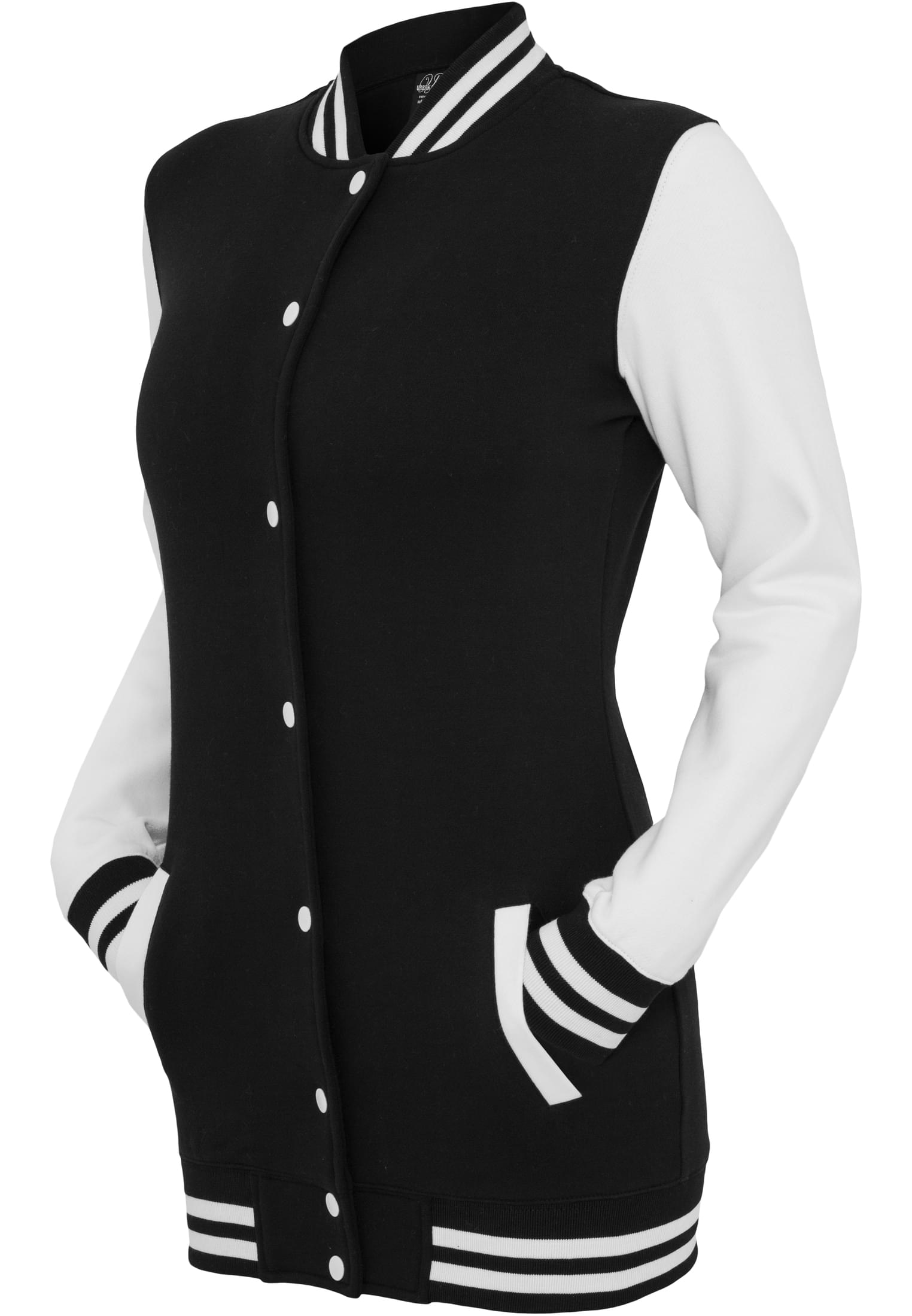 Ladies Long 2-tone College Sweatjacket | blk/wht