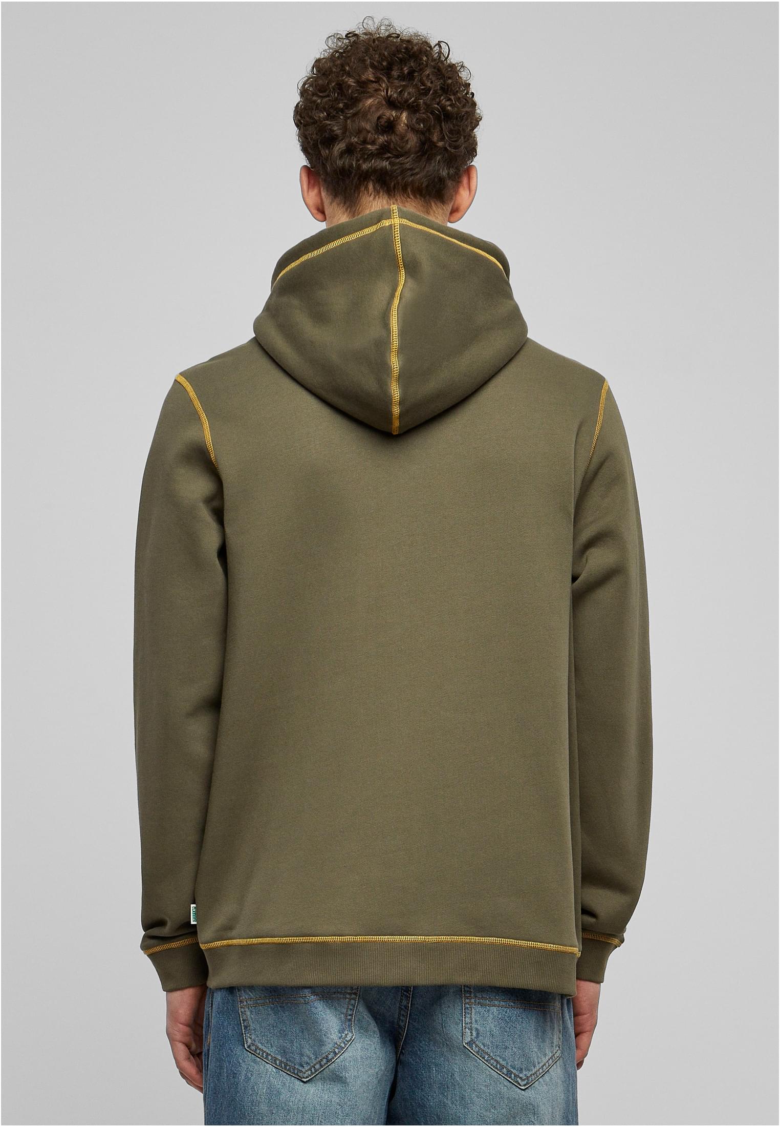 Organic Contrast Flatlock Stitched Zip Hoody | olive/yellow