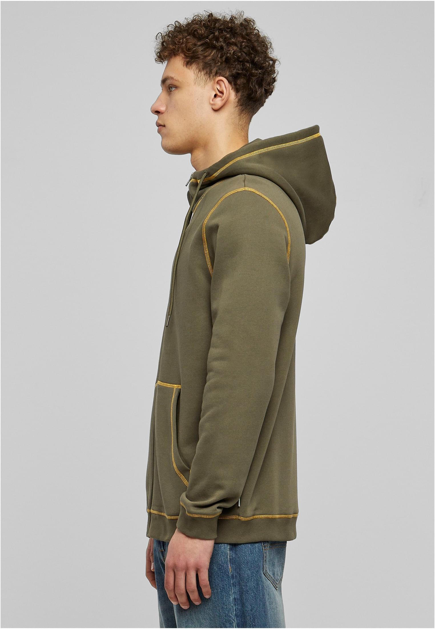 Organic Contrast Flatlock Stitched Zip Hoody | olive/yellow