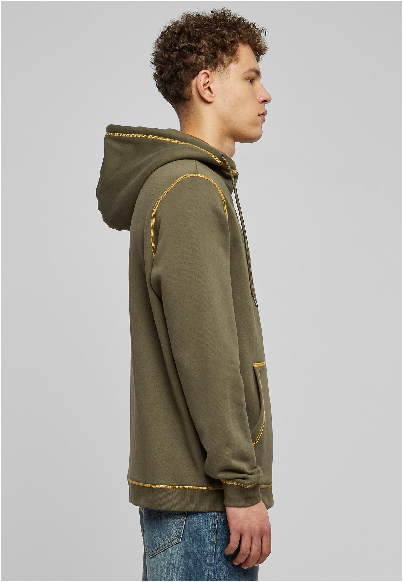 Organic Contrast Flatlock Stitched Zip Hoody | olive/yellow