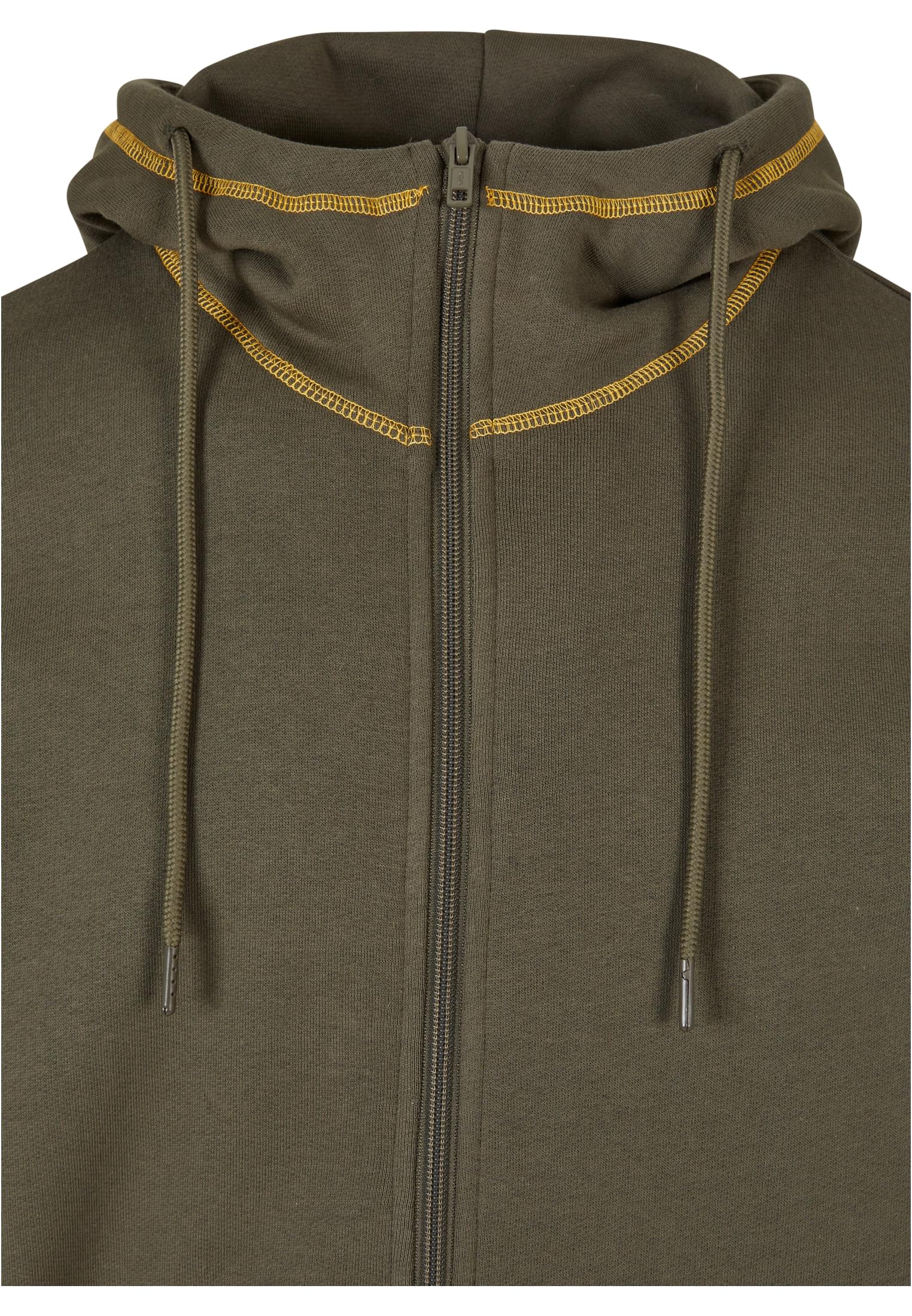 Organic Contrast Flatlock Stitched Zip Hoody | olive/yellow