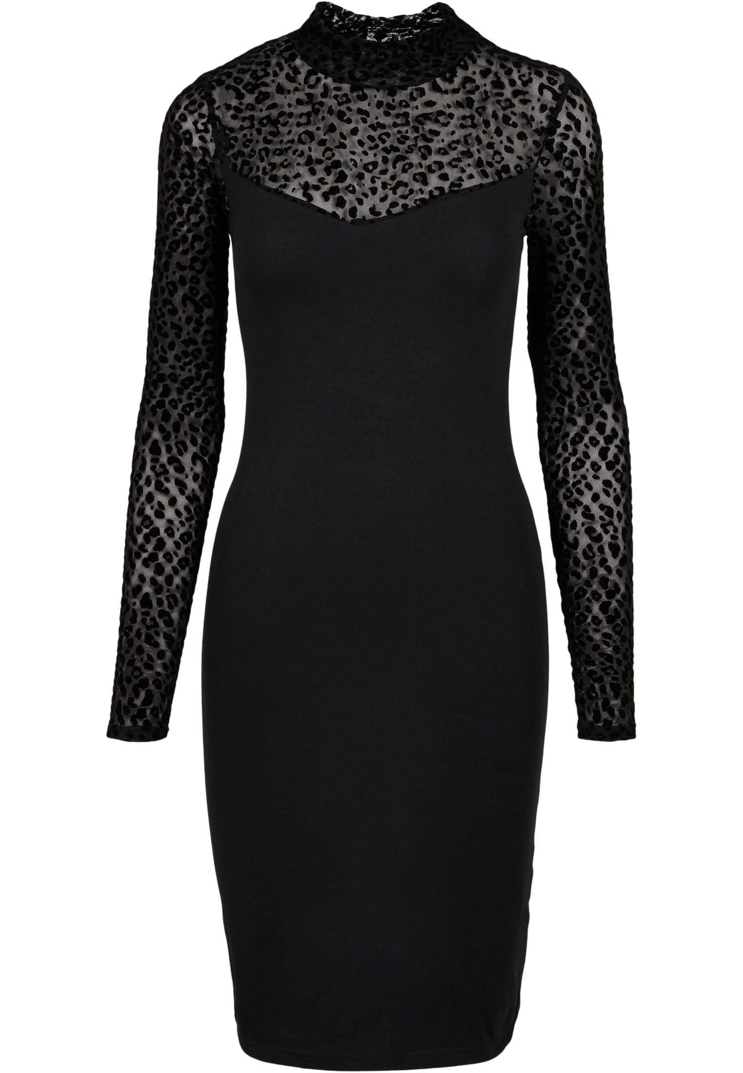 Ladies Flock Lace Turtle Neck Dress | black