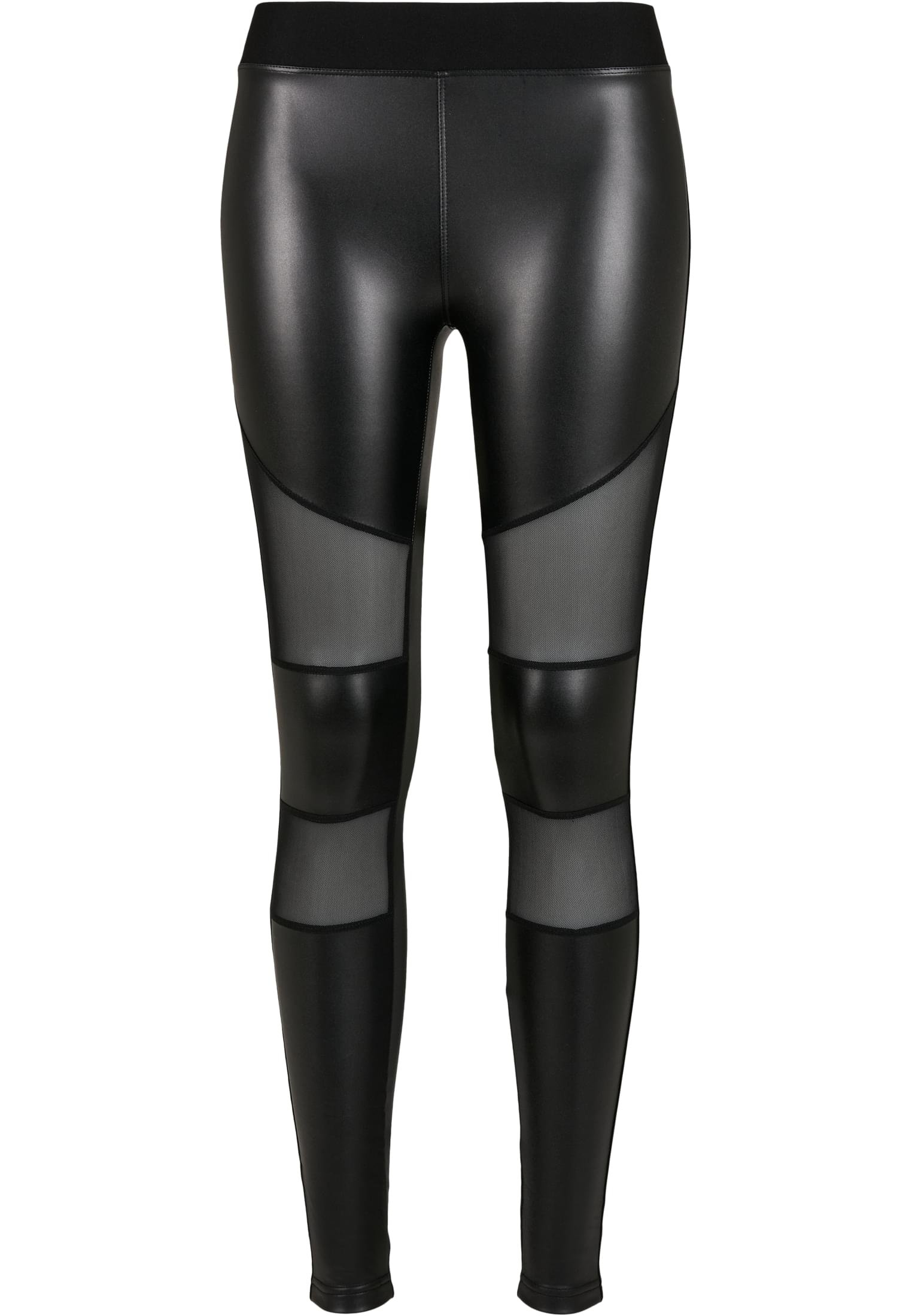 Ladies Tech Mesh Faux Leather Leggings | black