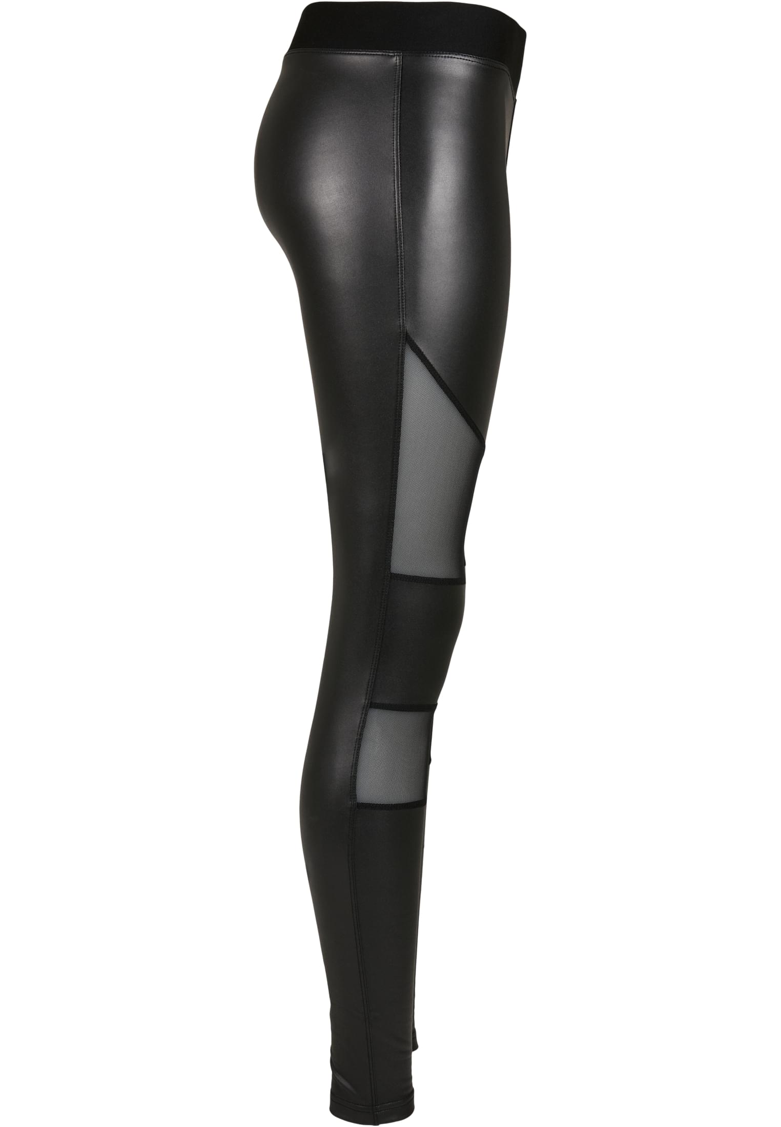 Ladies Tech Mesh Faux Leather Leggings | black