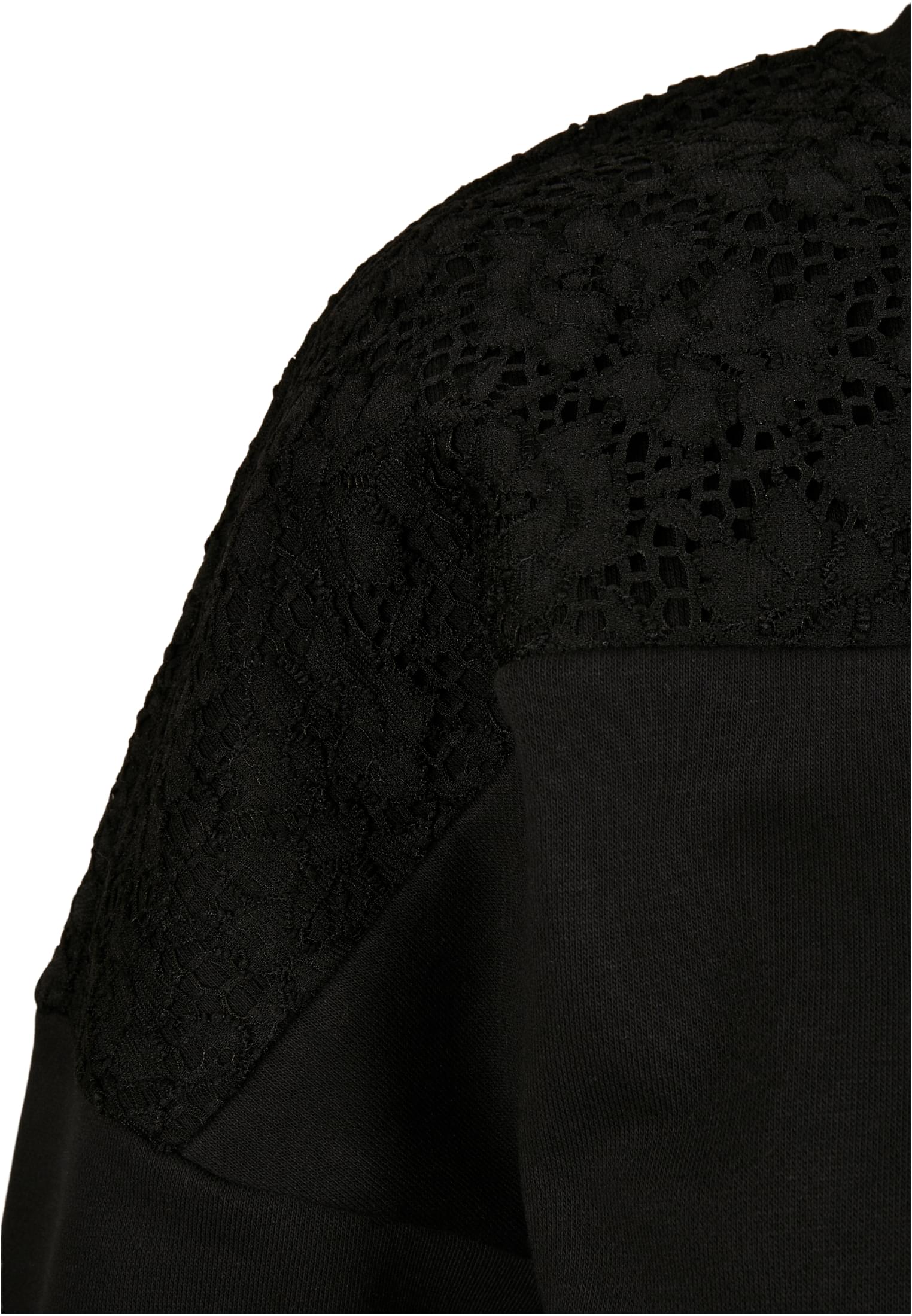 Ladies Short Oversized Lace Inset Crew | black