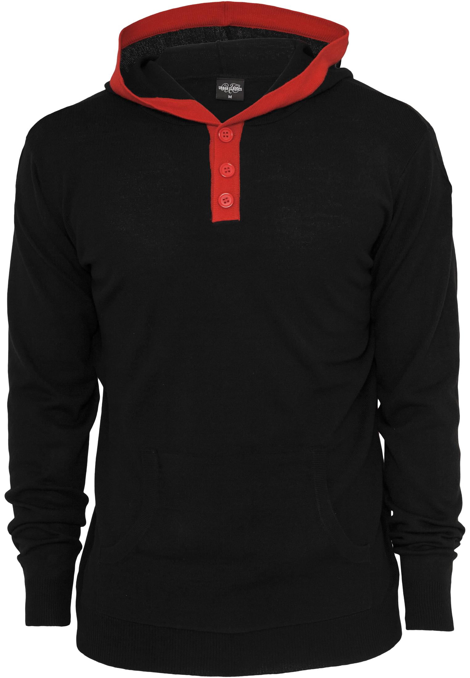 Knitted Contrast Button Hoody | blk/red