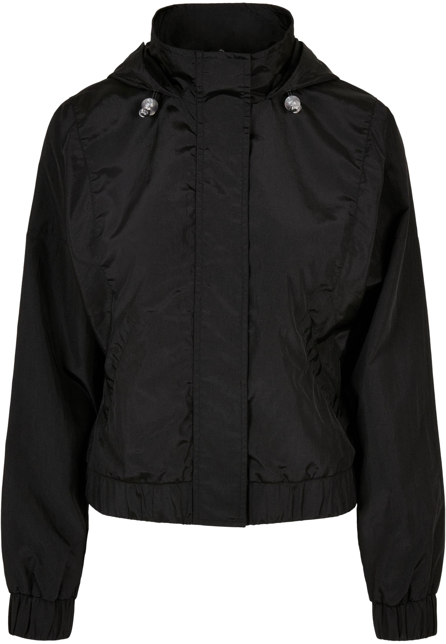 Ladies Oversized Shiny Crinkle Nylon Jacket | black