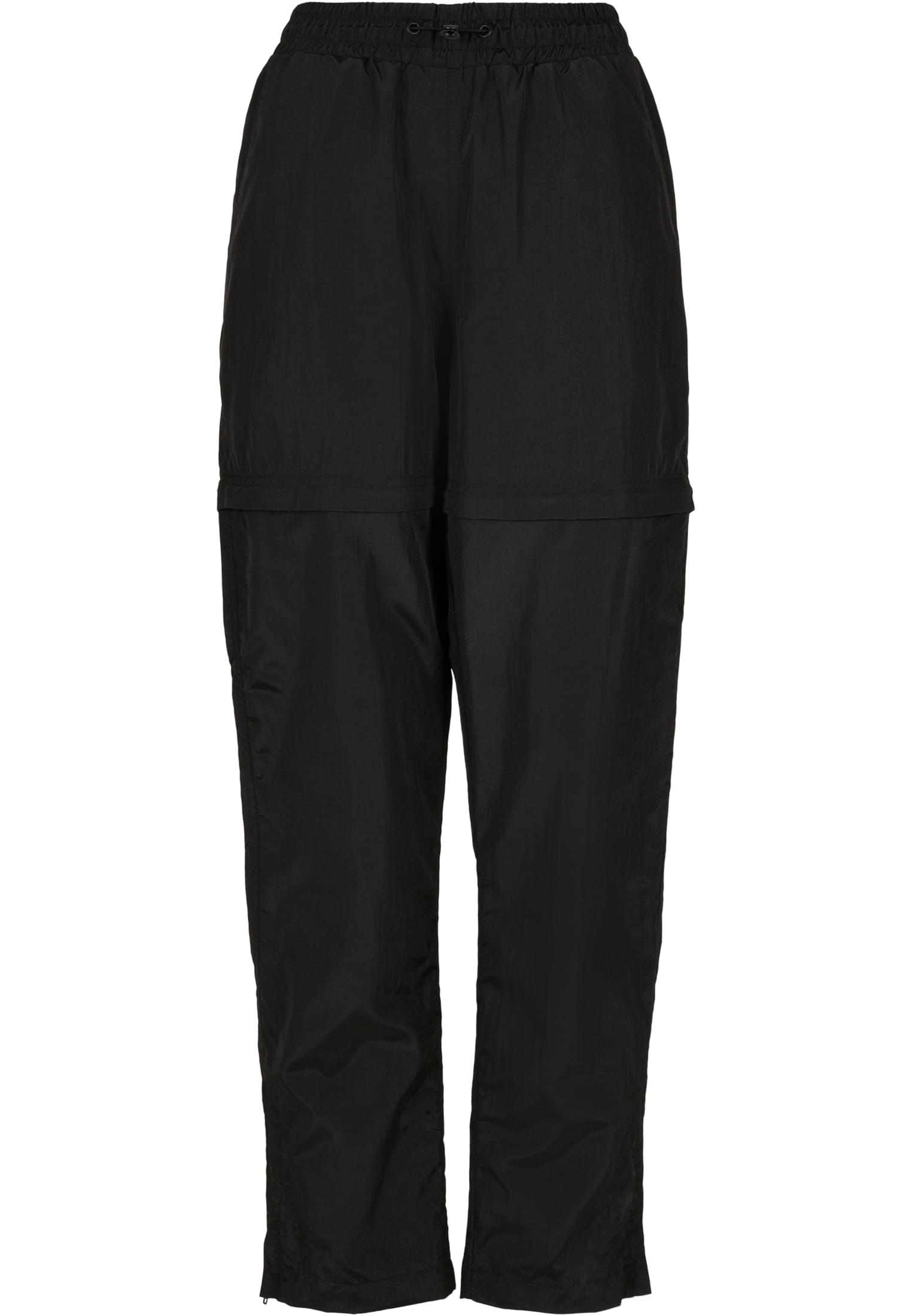 Ladies Shiny Crinkle Nylon Zip Pants | black