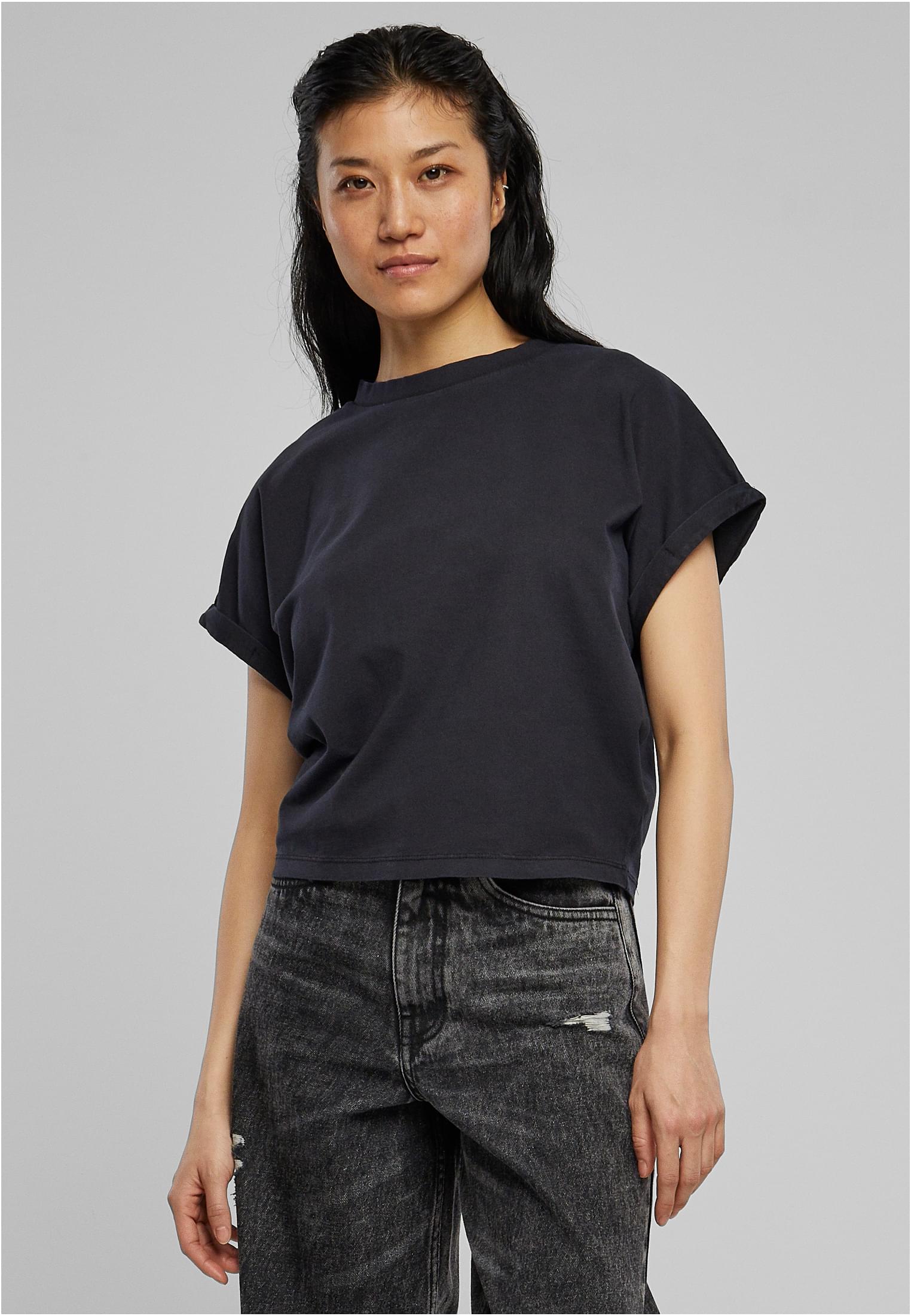 Ladies Short Pigment Dye Cut On Sleeve Tee | black