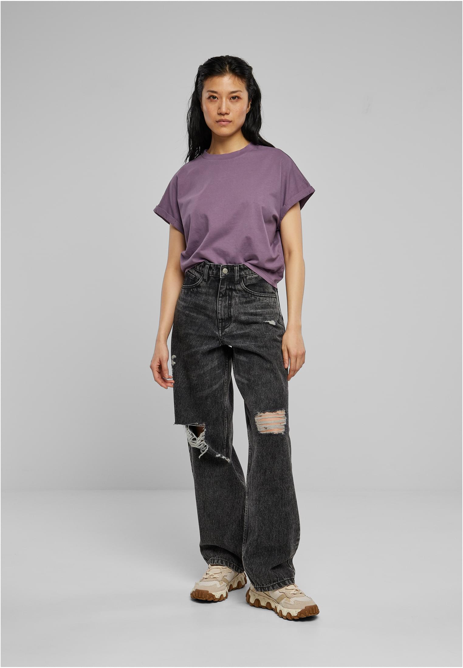 Ladies Short Pigment Dye Cut On Sleeve Tee | duskviolet