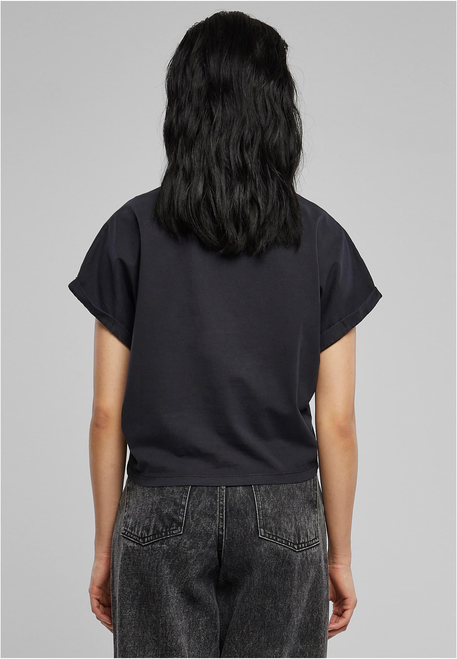 Ladies Short Pigment Dye Cut On Sleeve Tee | black