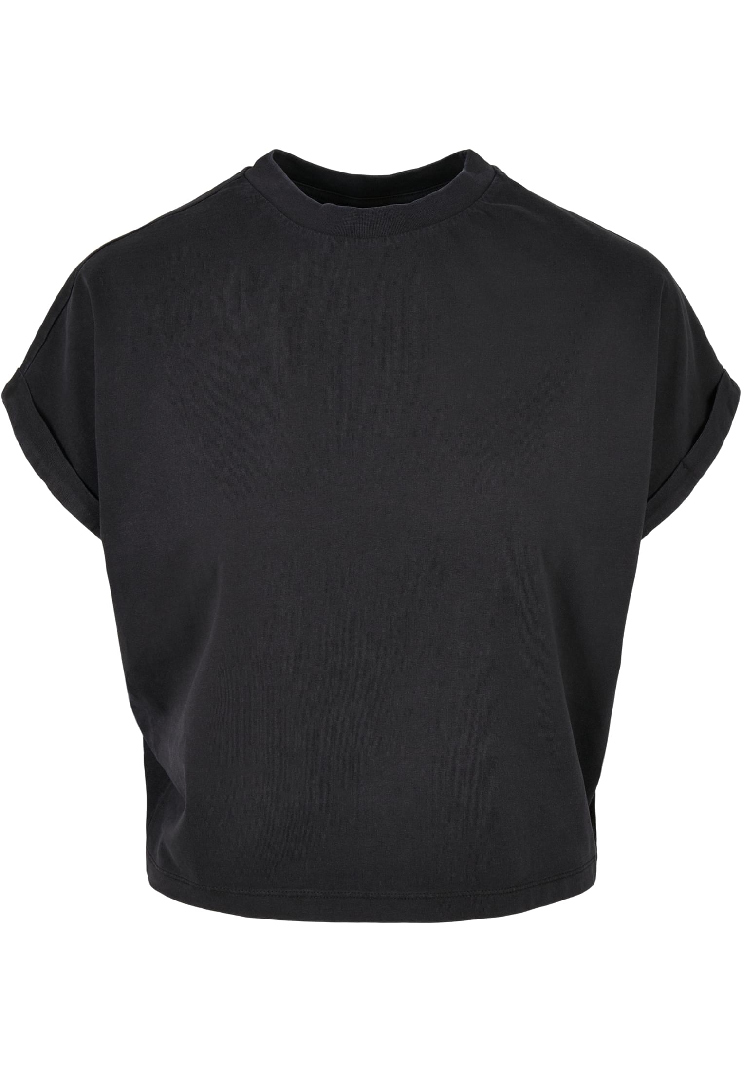 Ladies Short Pigment Dye Cut On Sleeve Tee | black