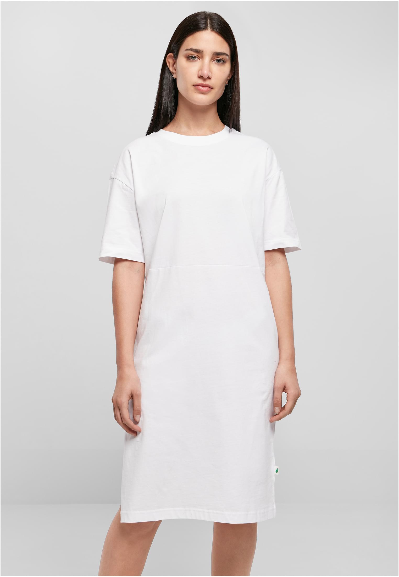 Ladies Organic Oversized Slit Tee Dress | white