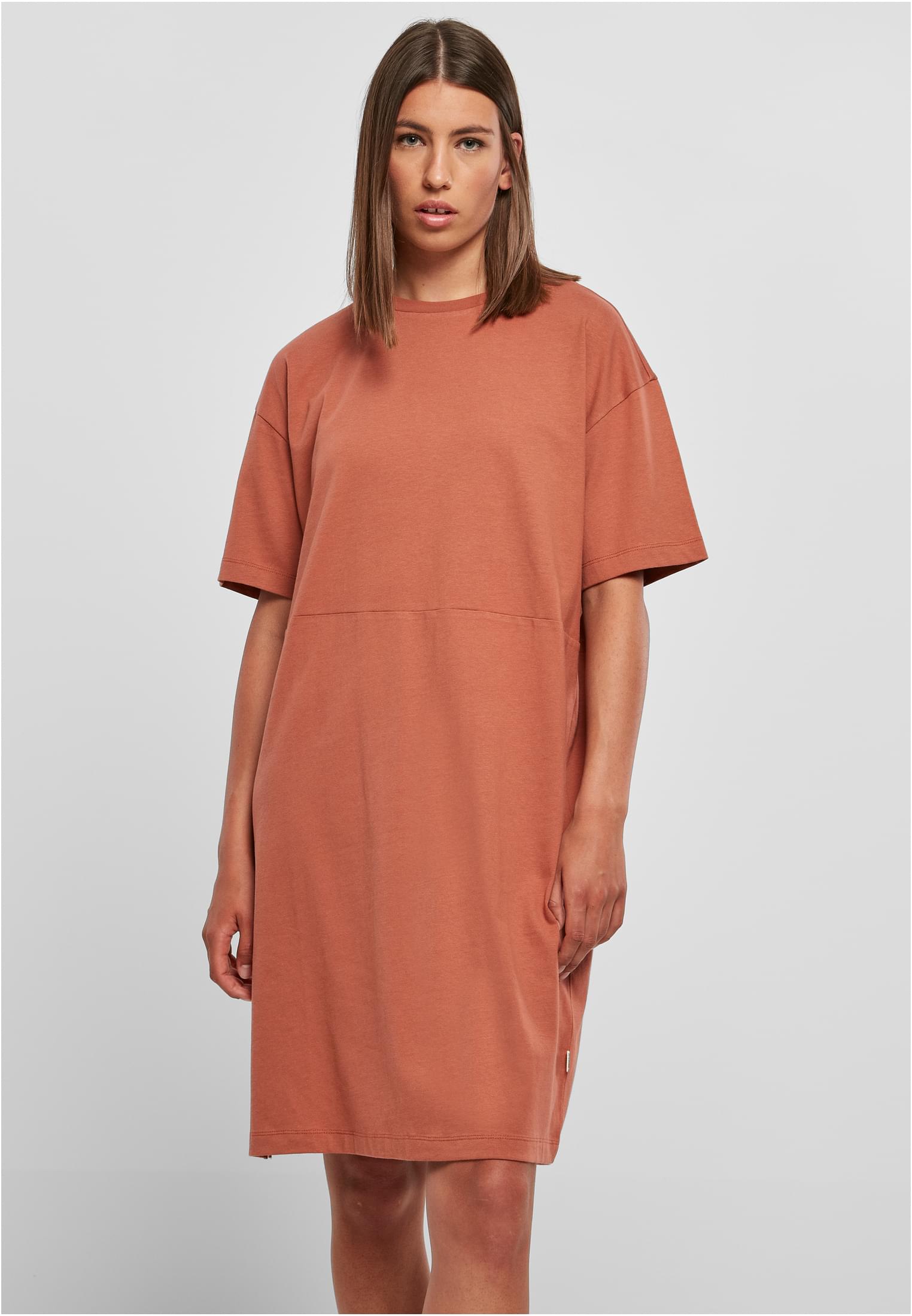 Ladies Organic Oversized Slit Tee Dress | terracotta