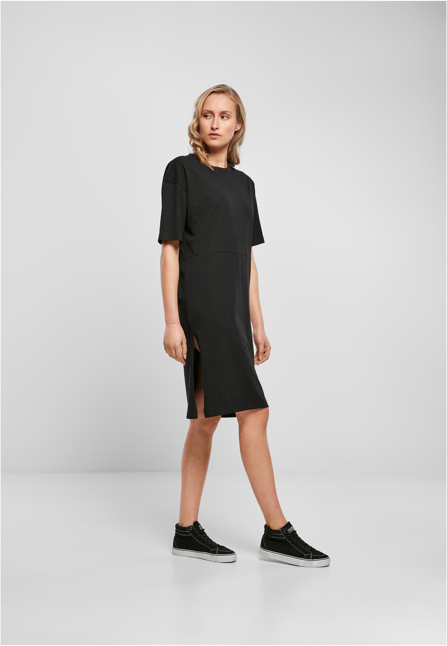 Ladies Organic Oversized Slit Tee Dress | black