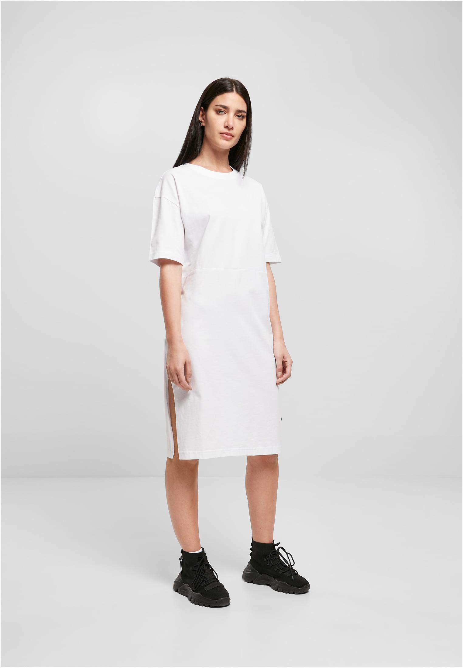 Ladies Organic Oversized Slit Tee Dress | white