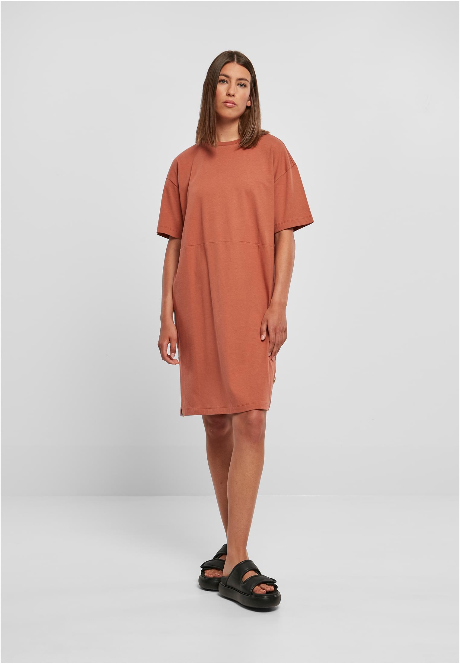 Ladies Organic Oversized Slit Tee Dress | terracotta