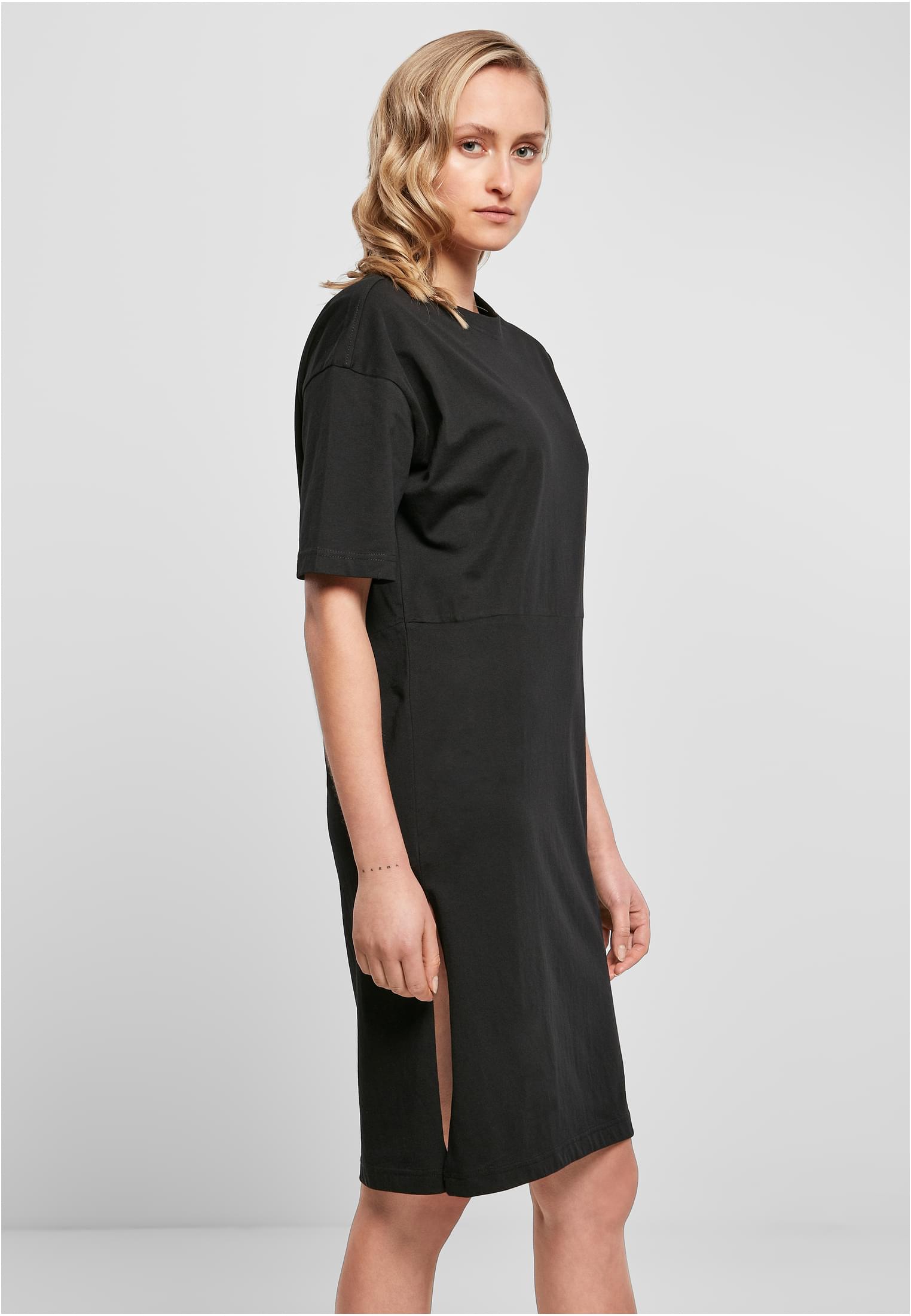 Ladies Organic Oversized Slit Tee Dress | black