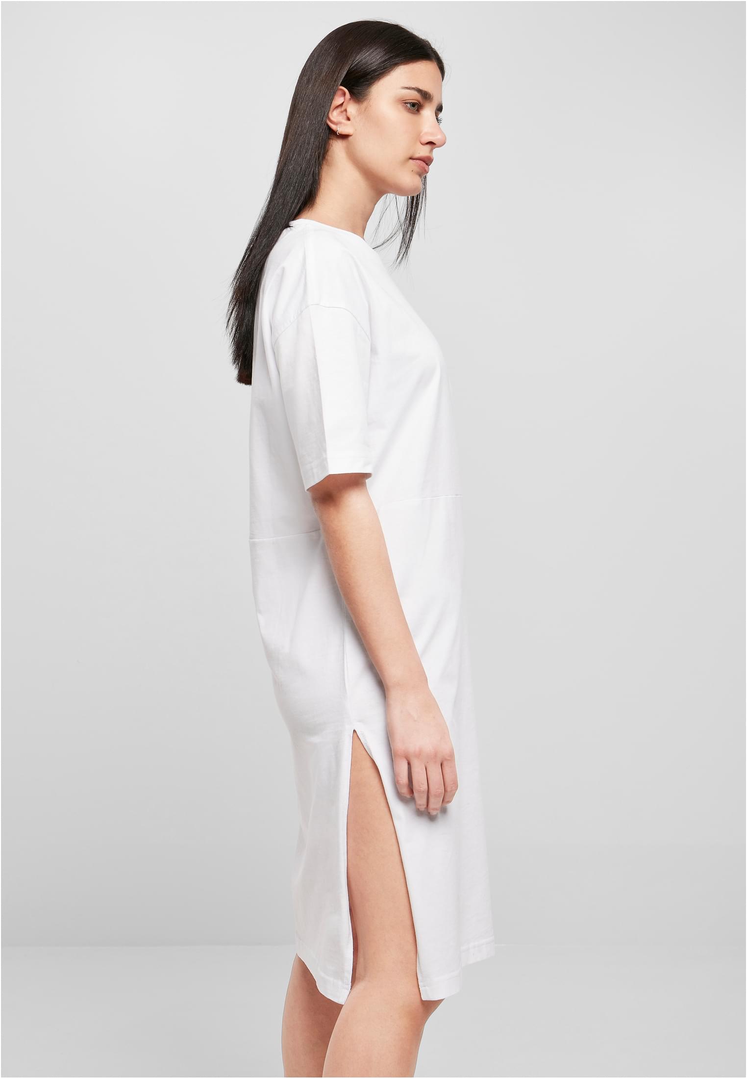 Ladies Organic Oversized Slit Tee Dress | white