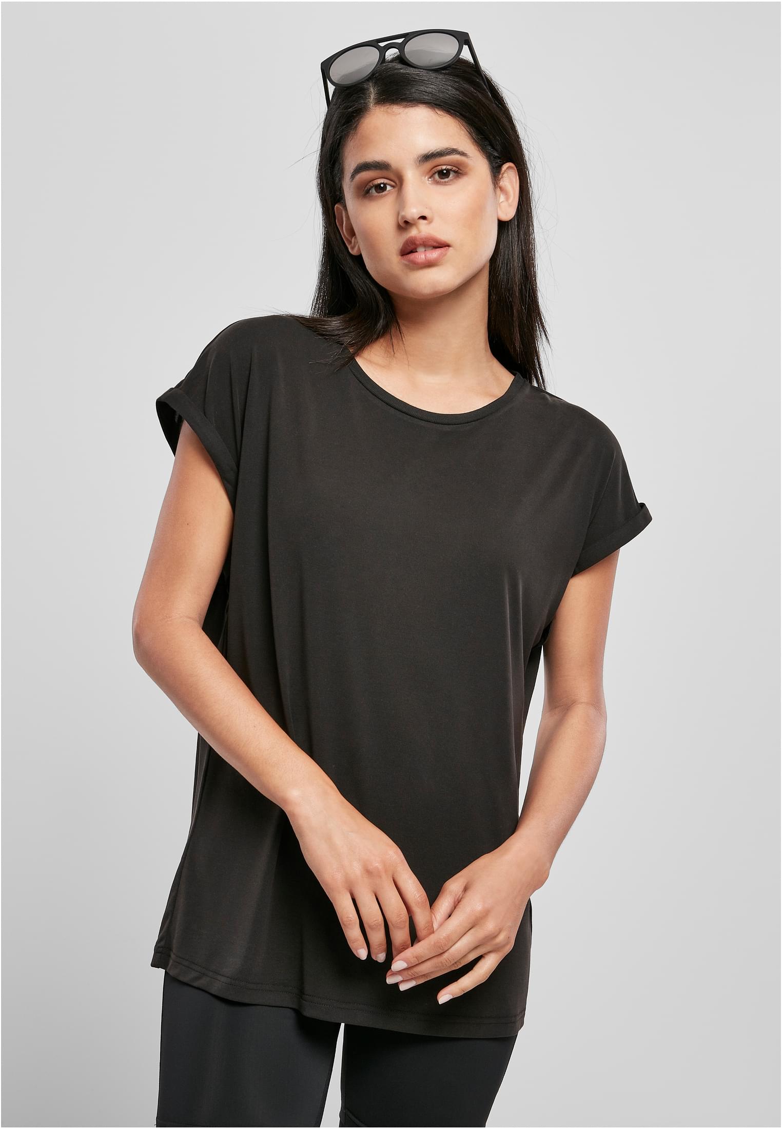 Ladies Modal Extended Shoulder Tee 2-Pack | black+duskrose