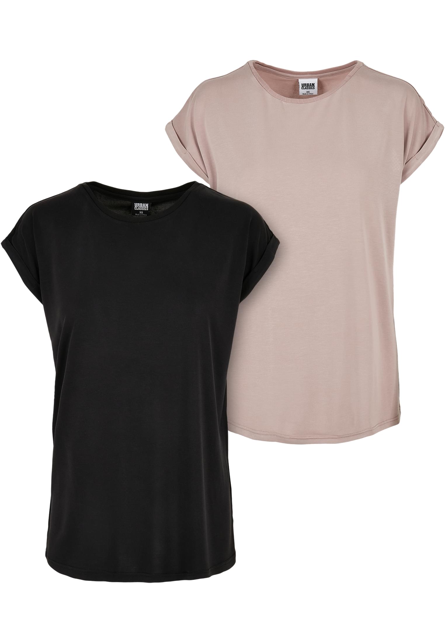 Ladies Modal Extended Shoulder Tee 2-Pack | black+duskrose