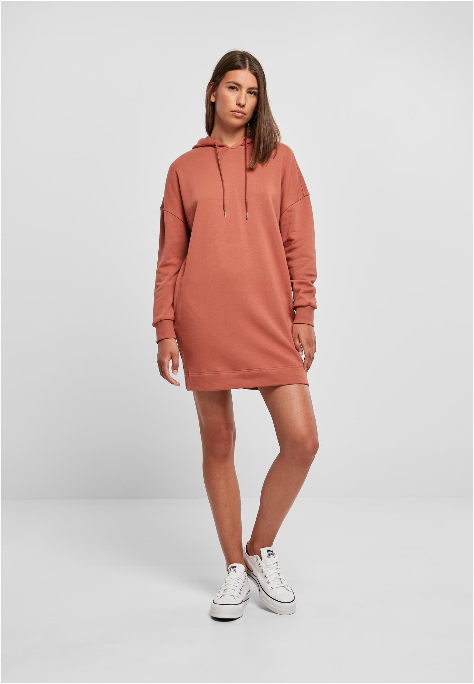 Ladies Organic Oversized Terry Hoody Dress | terracotta