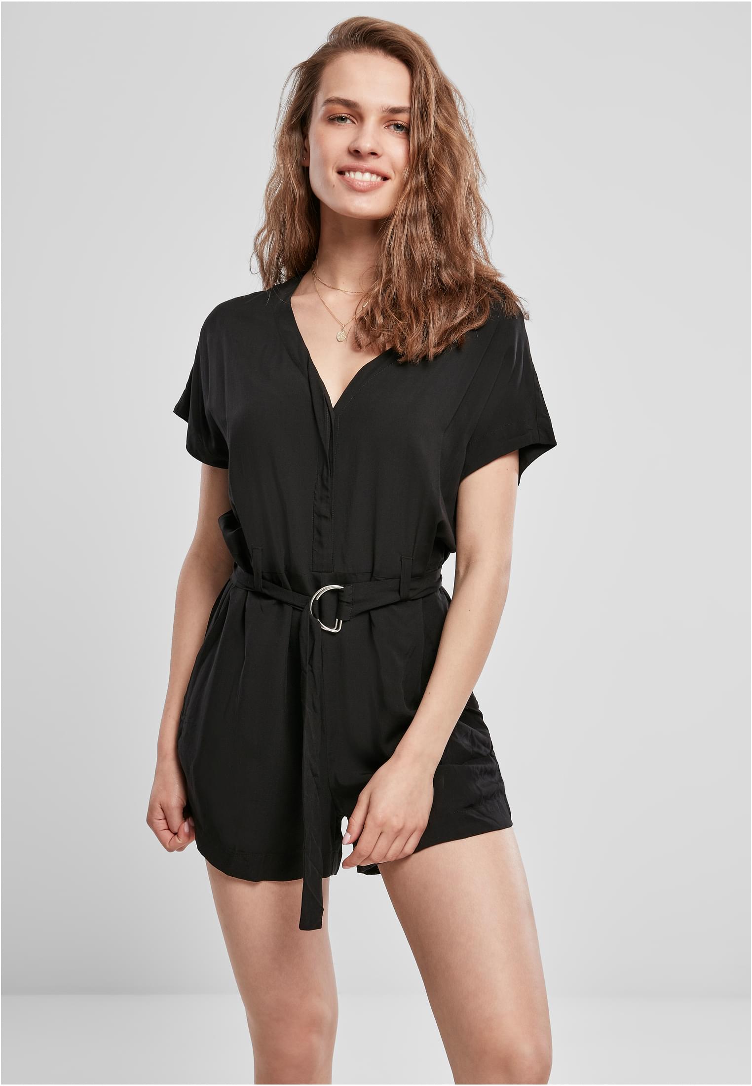 Ladies Short Viscose Belt Jumpsuit | black