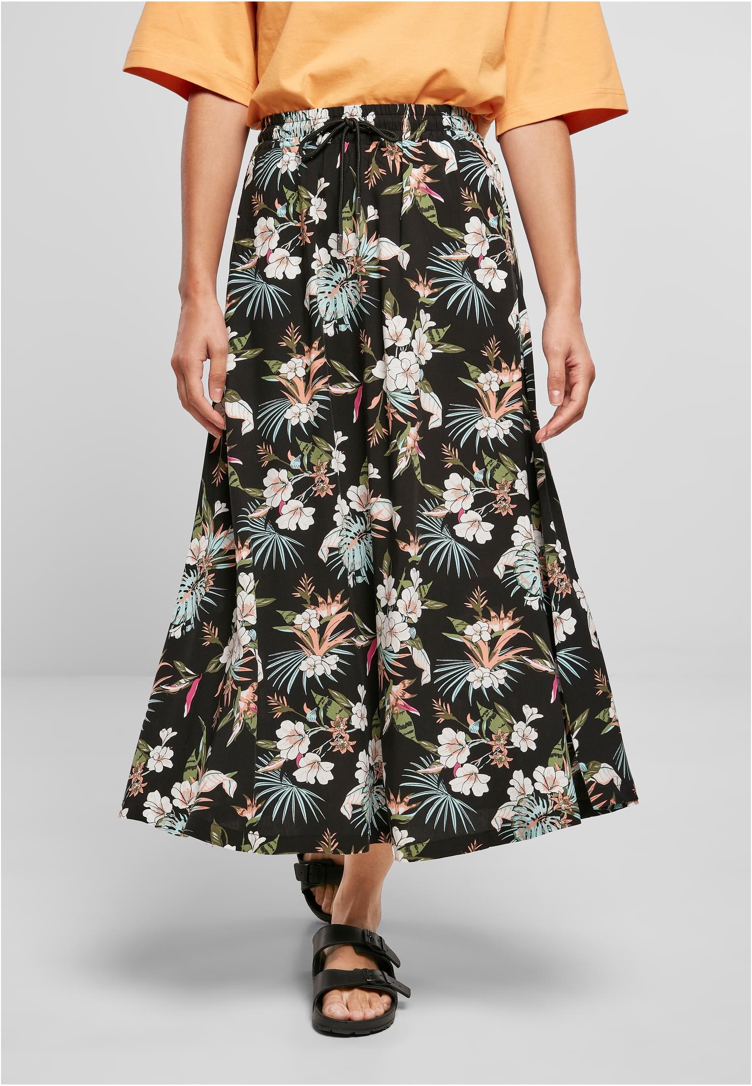 Ladies Viscose Midi Skirt | black tropical