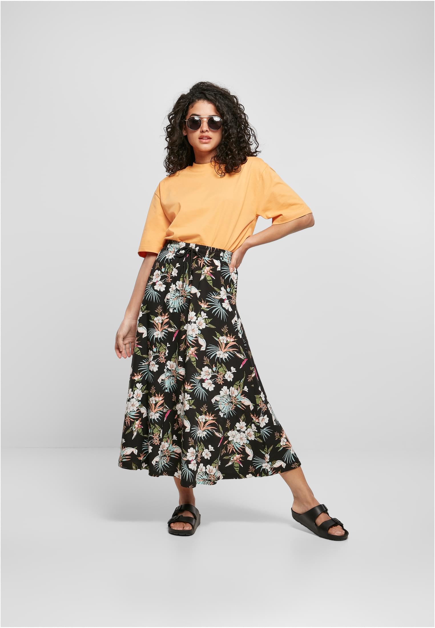 Ladies Viscose Midi Skirt | black tropical