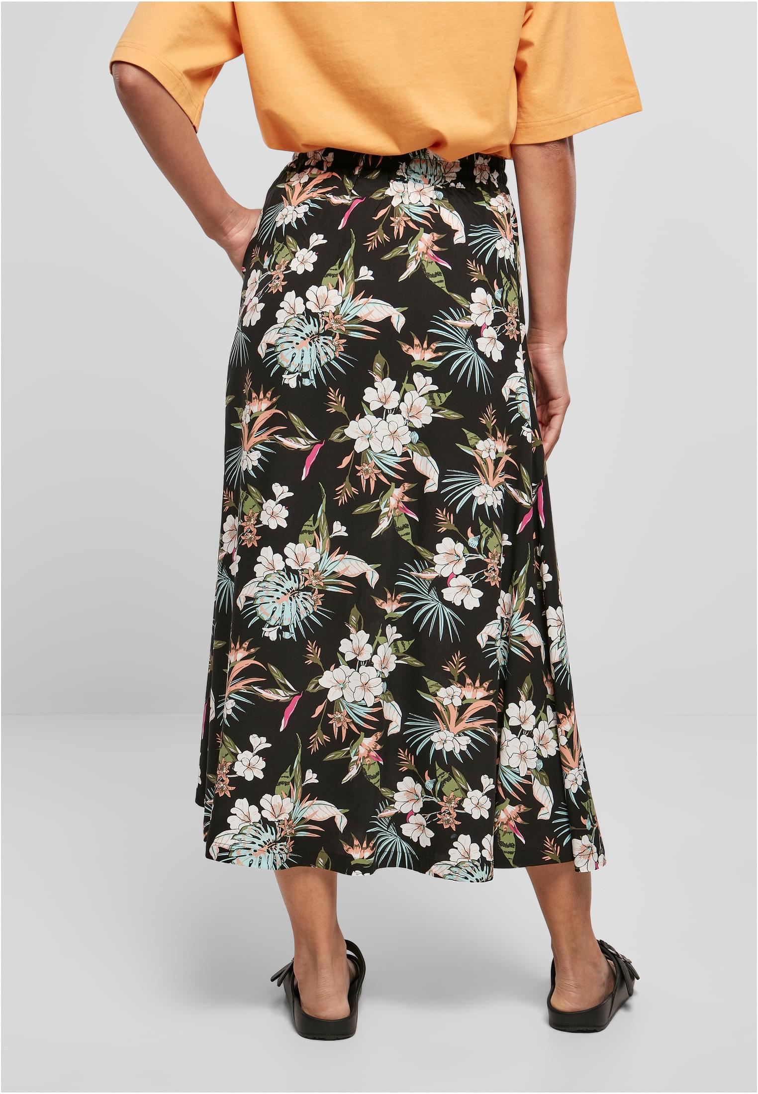 Ladies Viscose Midi Skirt | black tropical