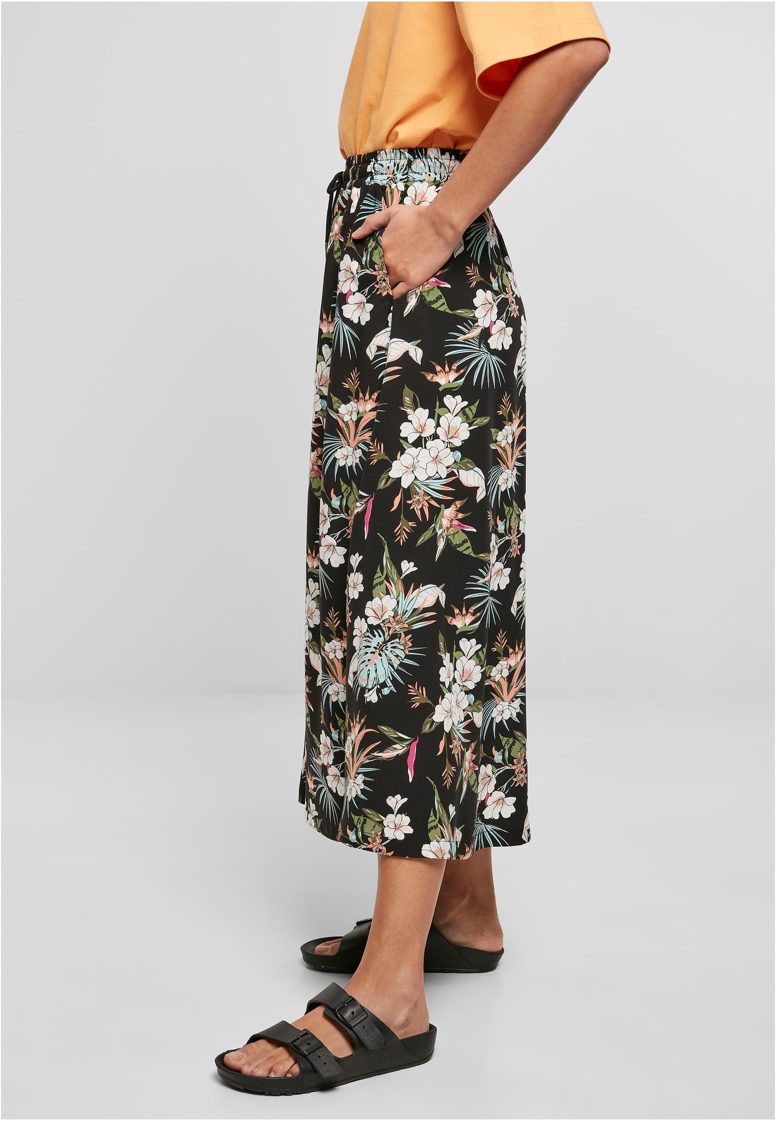 Ladies Viscose Midi Skirt | black tropical