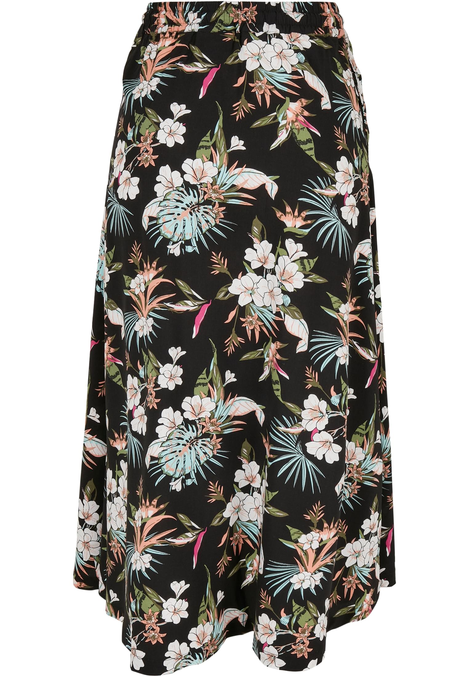 Ladies Viscose Midi Skirt | black tropical