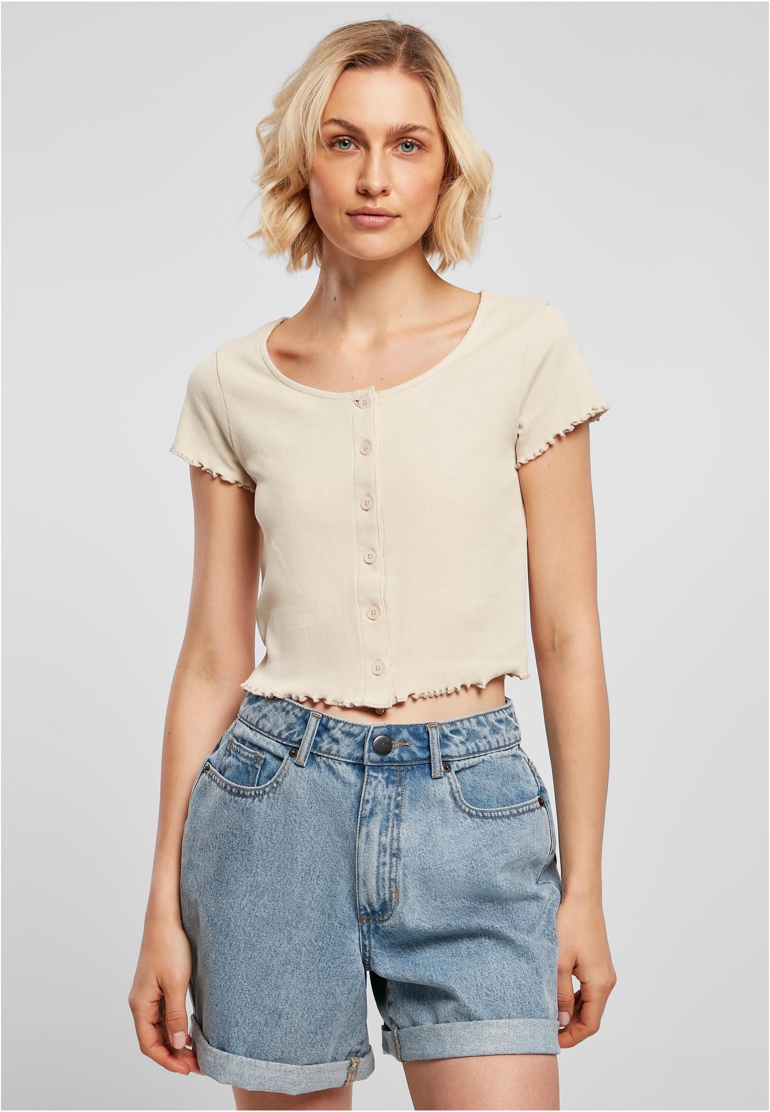 Ladies Cropped Button Up Rib Tee | softseagrass