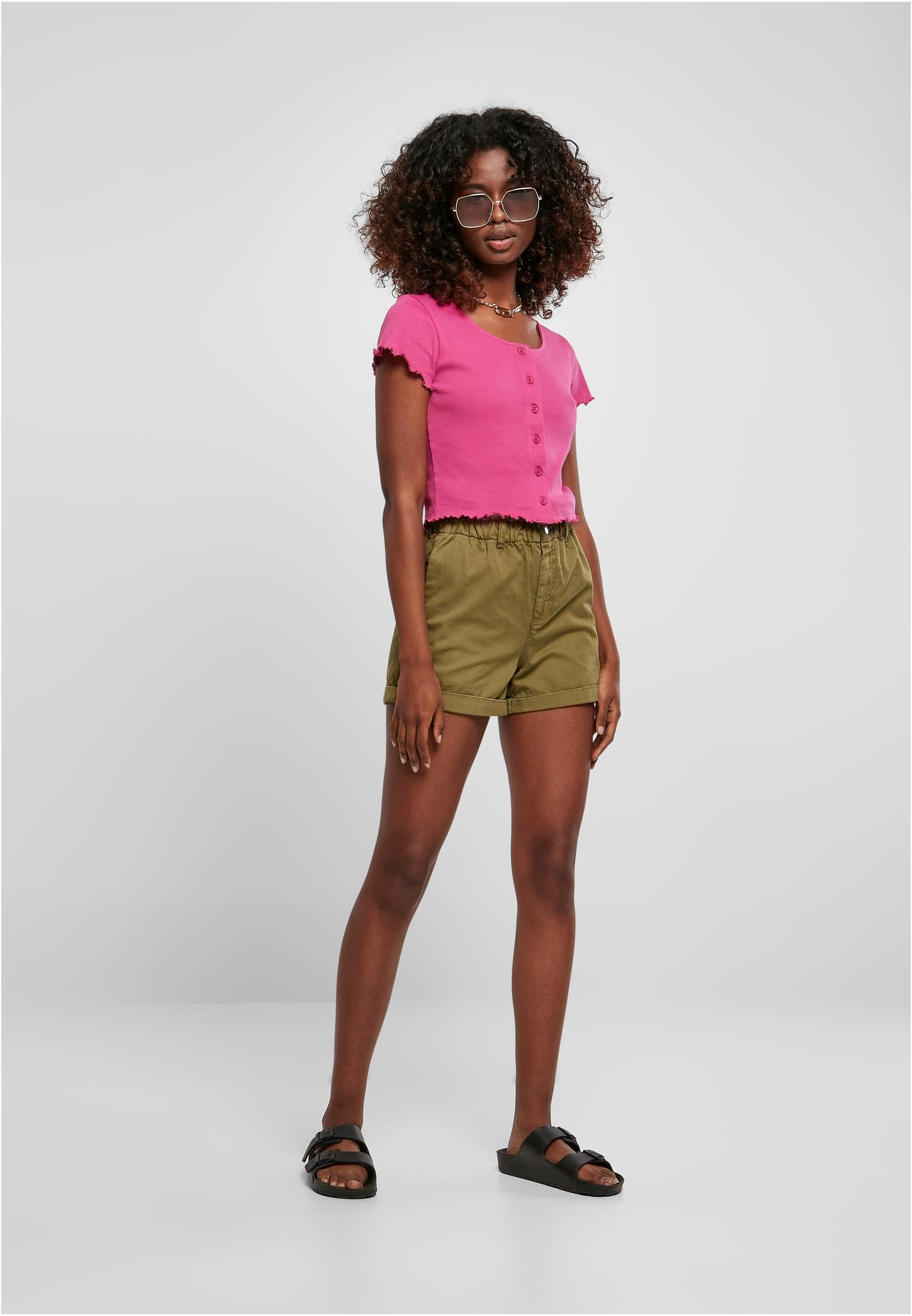 Ladies Cropped Button Up Rib Tee | brightviolet