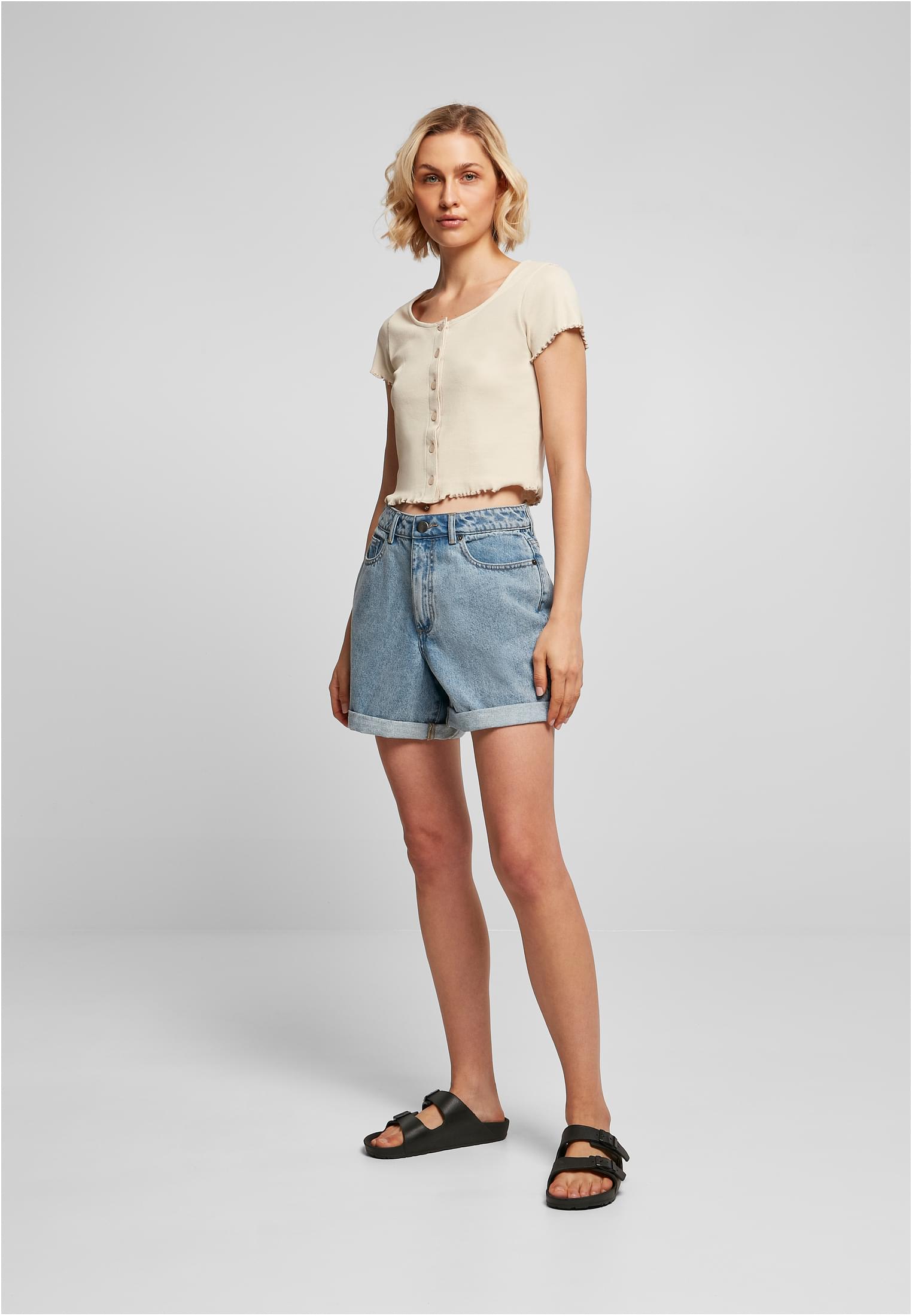 Ladies Cropped Button Up Rib Tee | softseagrass