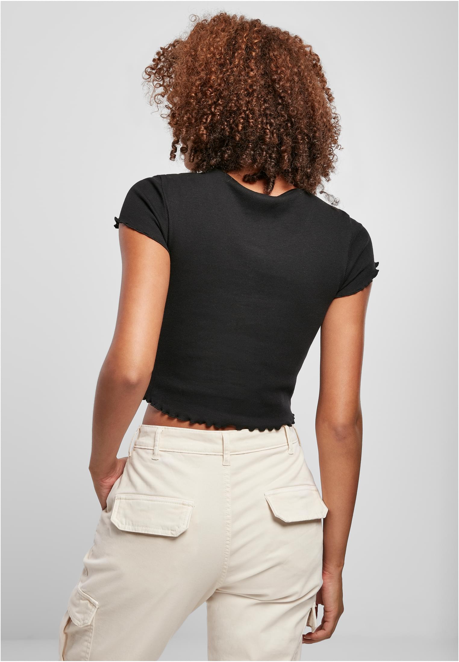 Ladies Cropped Button Up Rib Tee | black