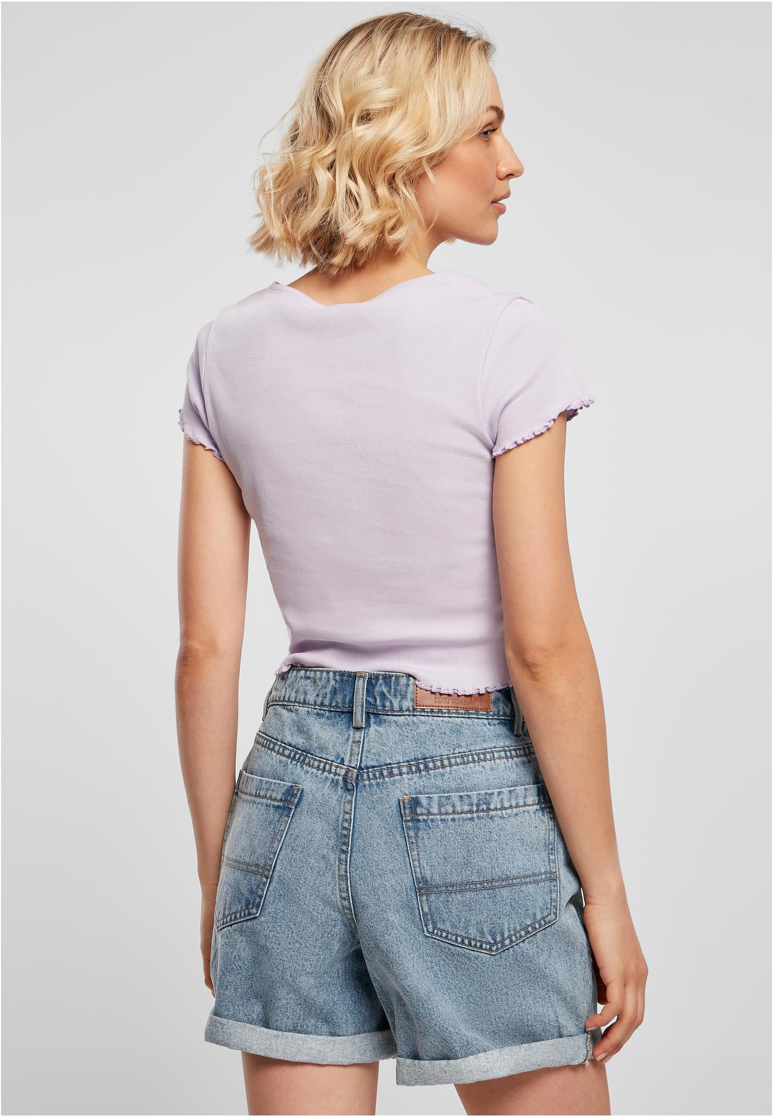 Ladies Cropped Button Up Rib Tee | lilac