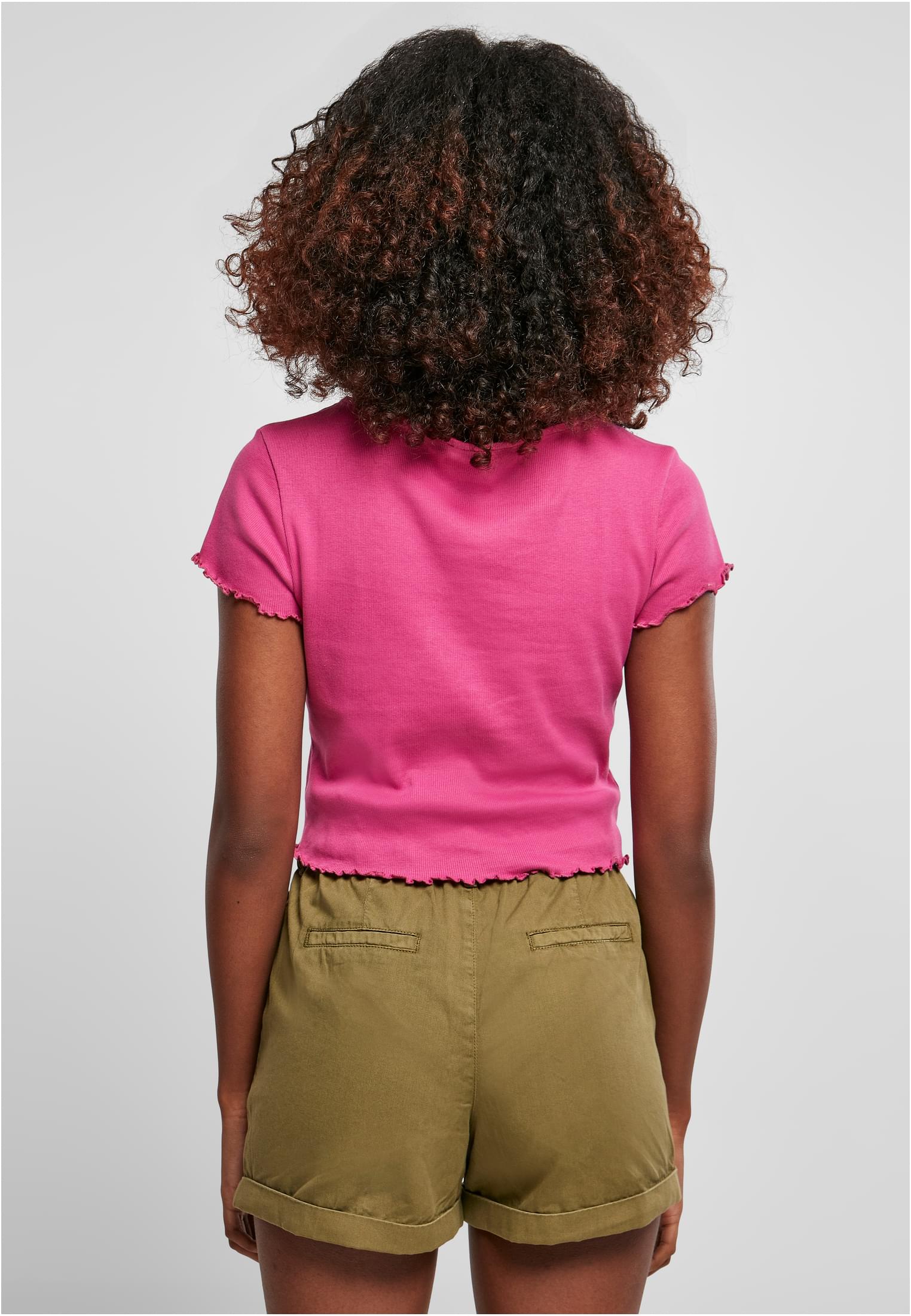 Ladies Cropped Button Up Rib Tee | brightviolet