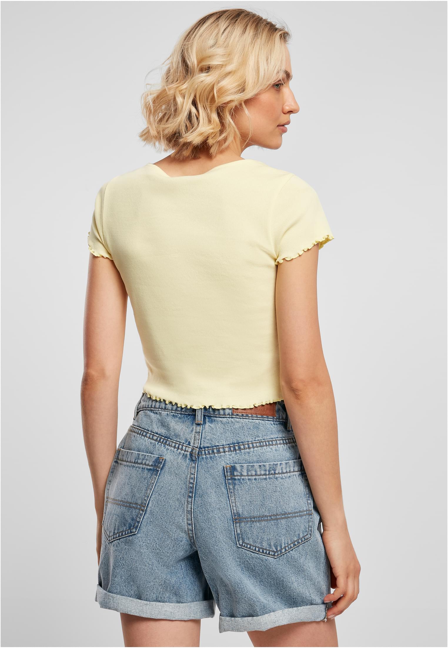 Ladies Cropped Button Up Rib Tee | softyellow