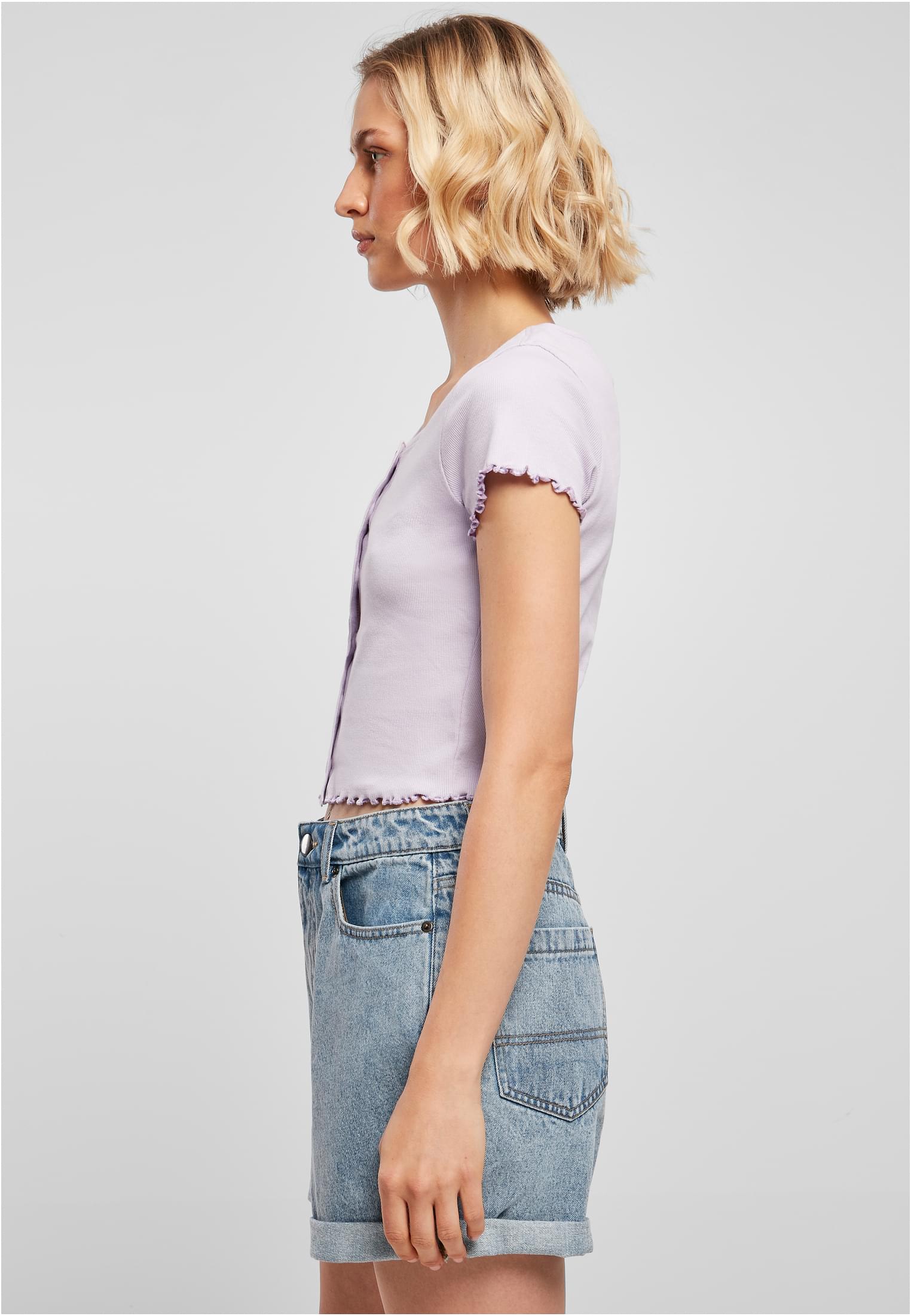 Ladies Cropped Button Up Rib Tee | lilac