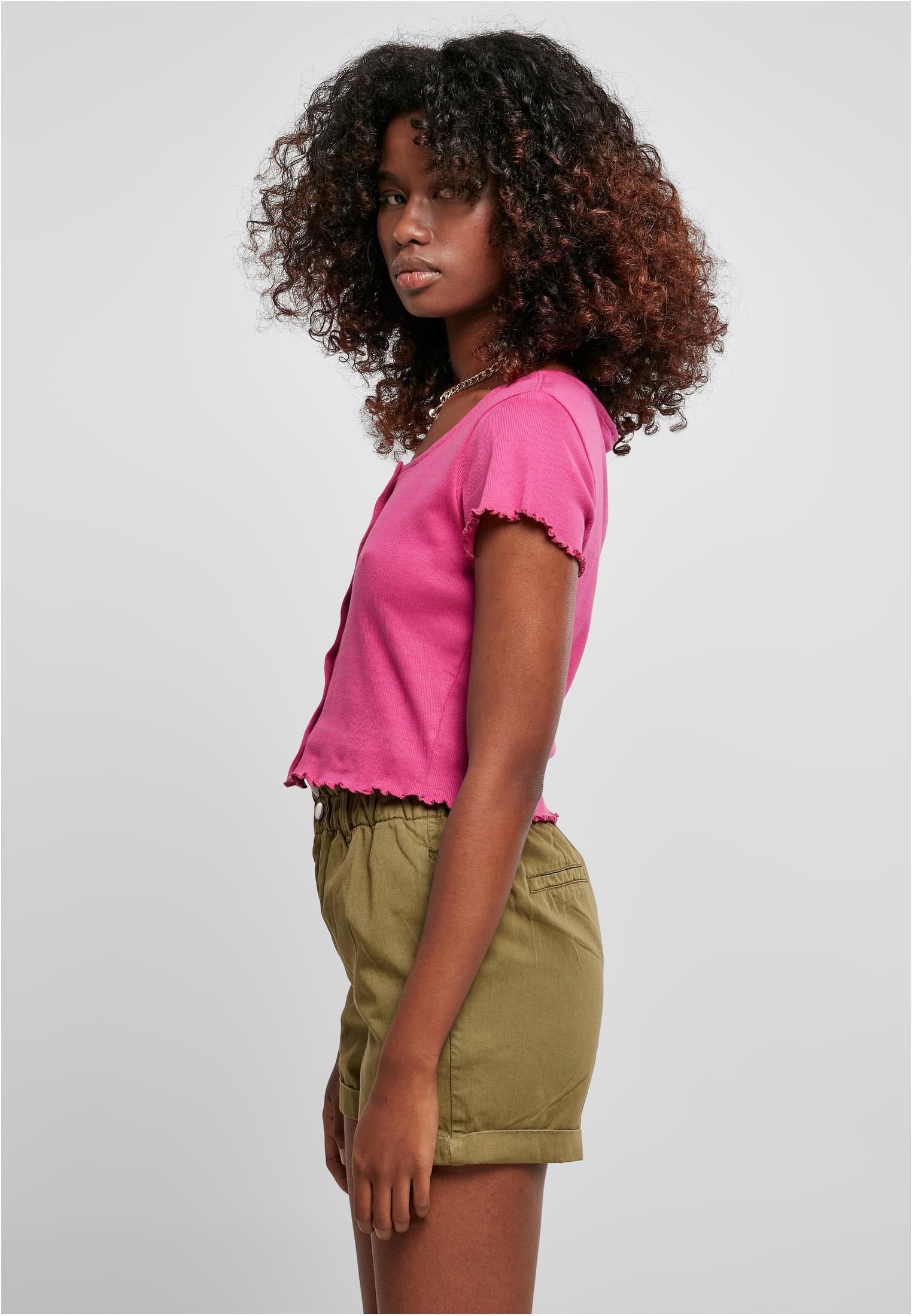 Ladies Cropped Button Up Rib Tee | brightviolet