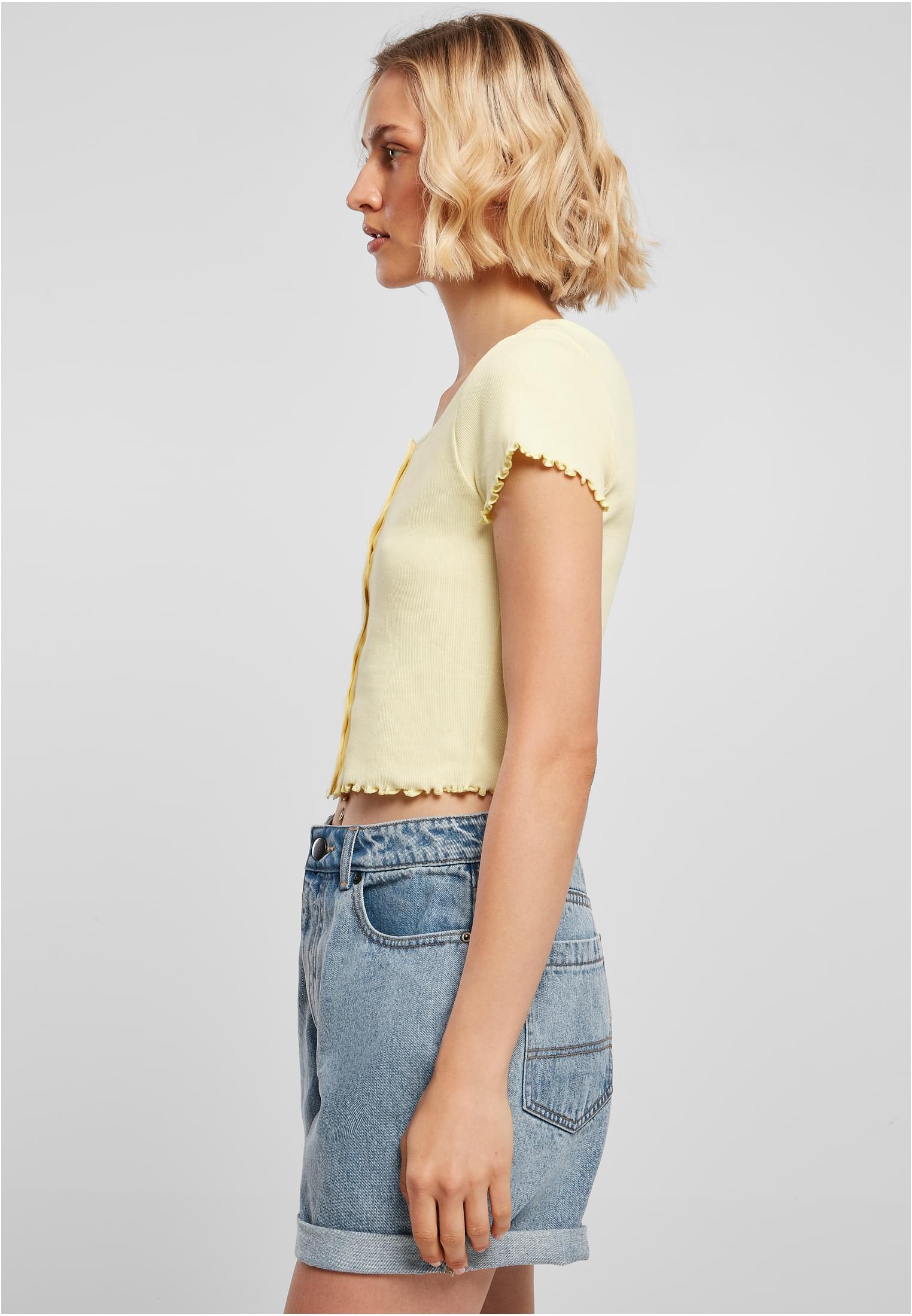 Ladies Cropped Button Up Rib Tee | softyellow