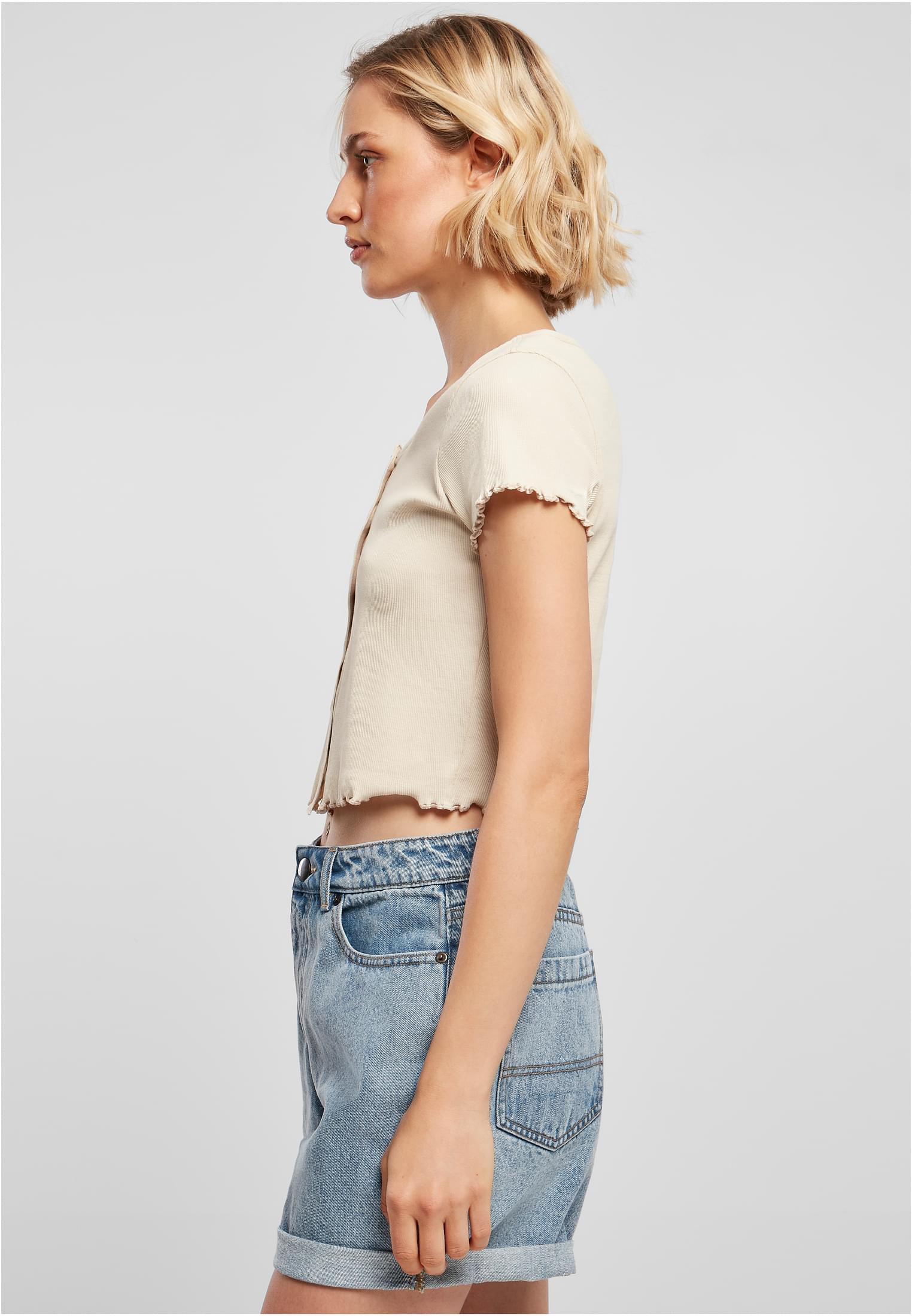 Ladies Cropped Button Up Rib Tee | softseagrass